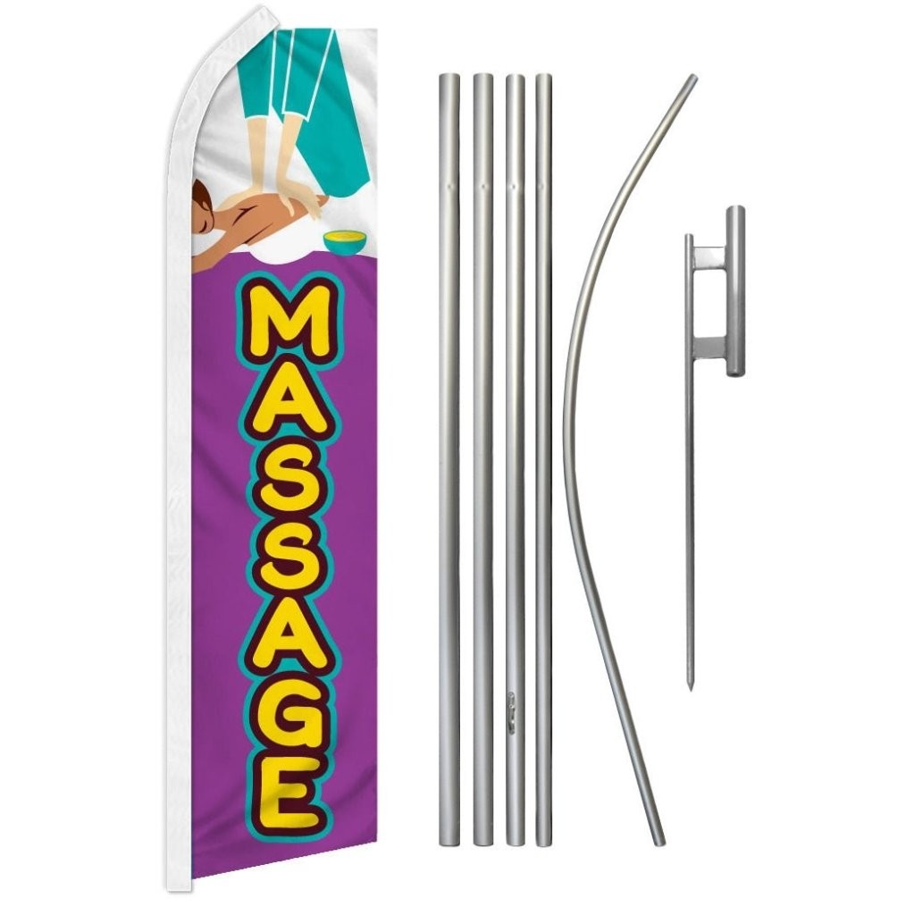 « MASSAGE » Advertising Super Flag & Pole Kit day spa salon body wellness