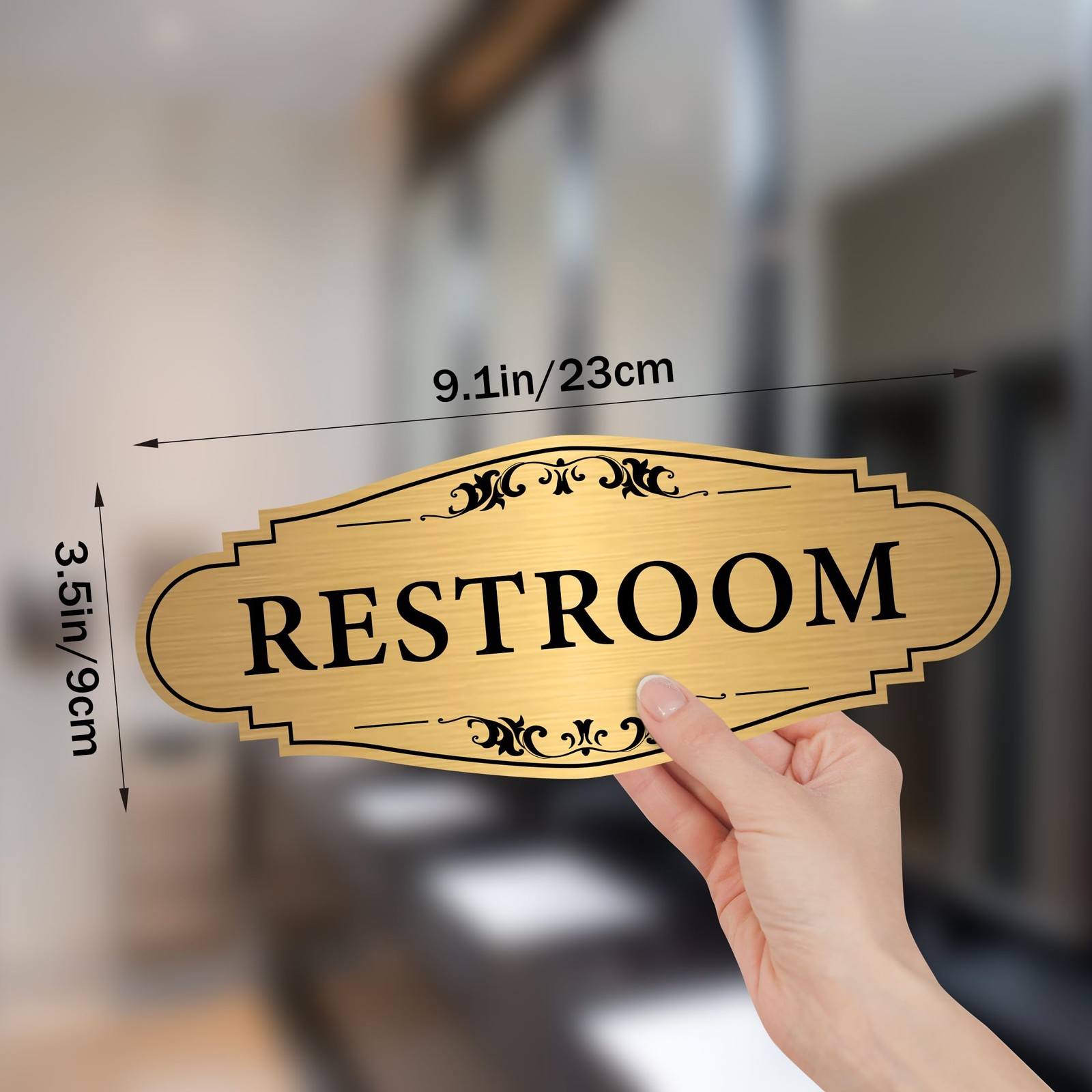 Restroom Sign Sticker for Business & Home, 9IN, Gold 012