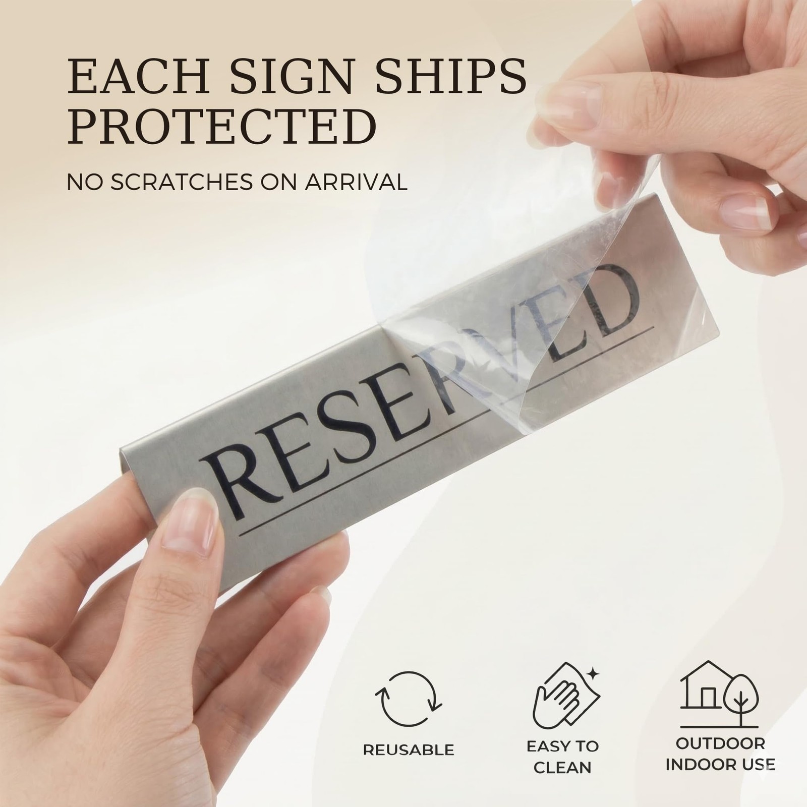 6 PCS Reserved Table Signs Raised Black Letter Brushed Matte Steel 61.6 Inch