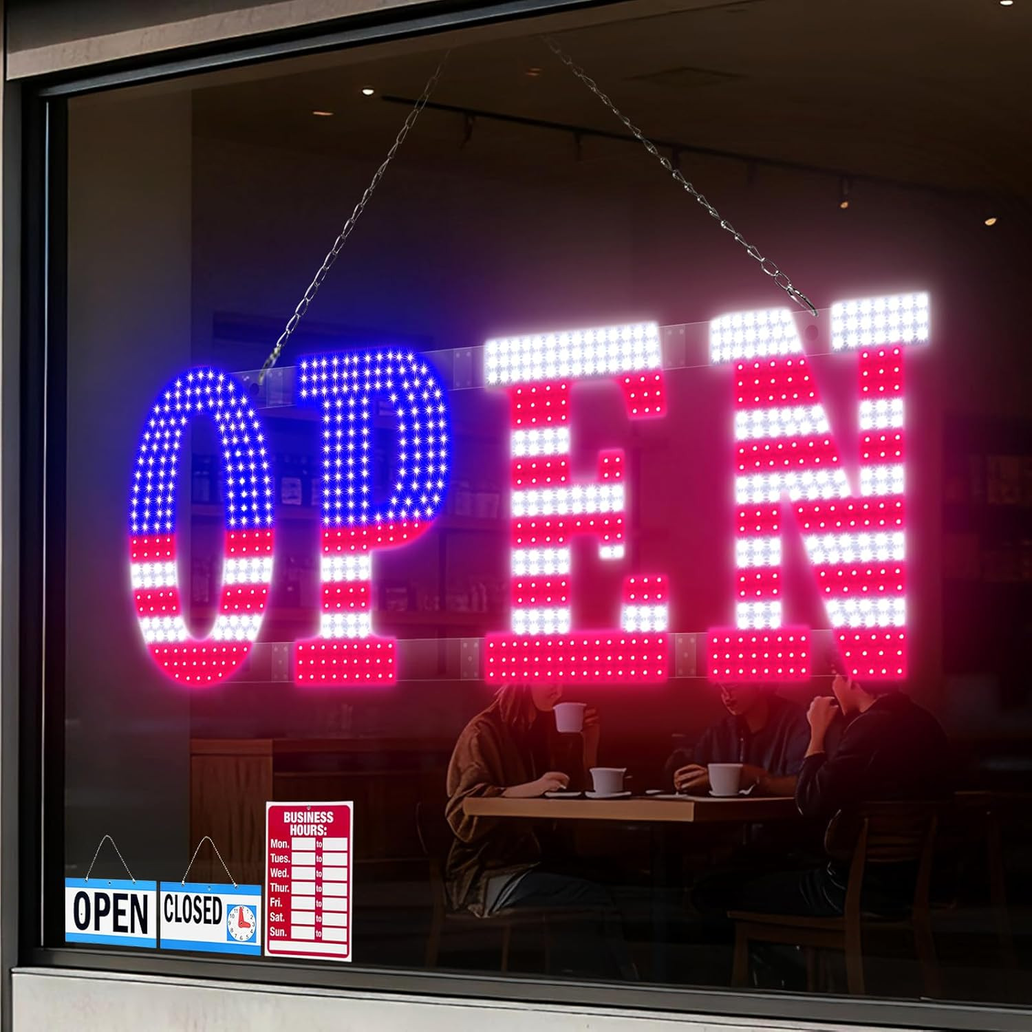 LED Open Signs For Business 30&Prime;X10&Prime; Ultra Bright Open Sign LED USA Flag Hanging