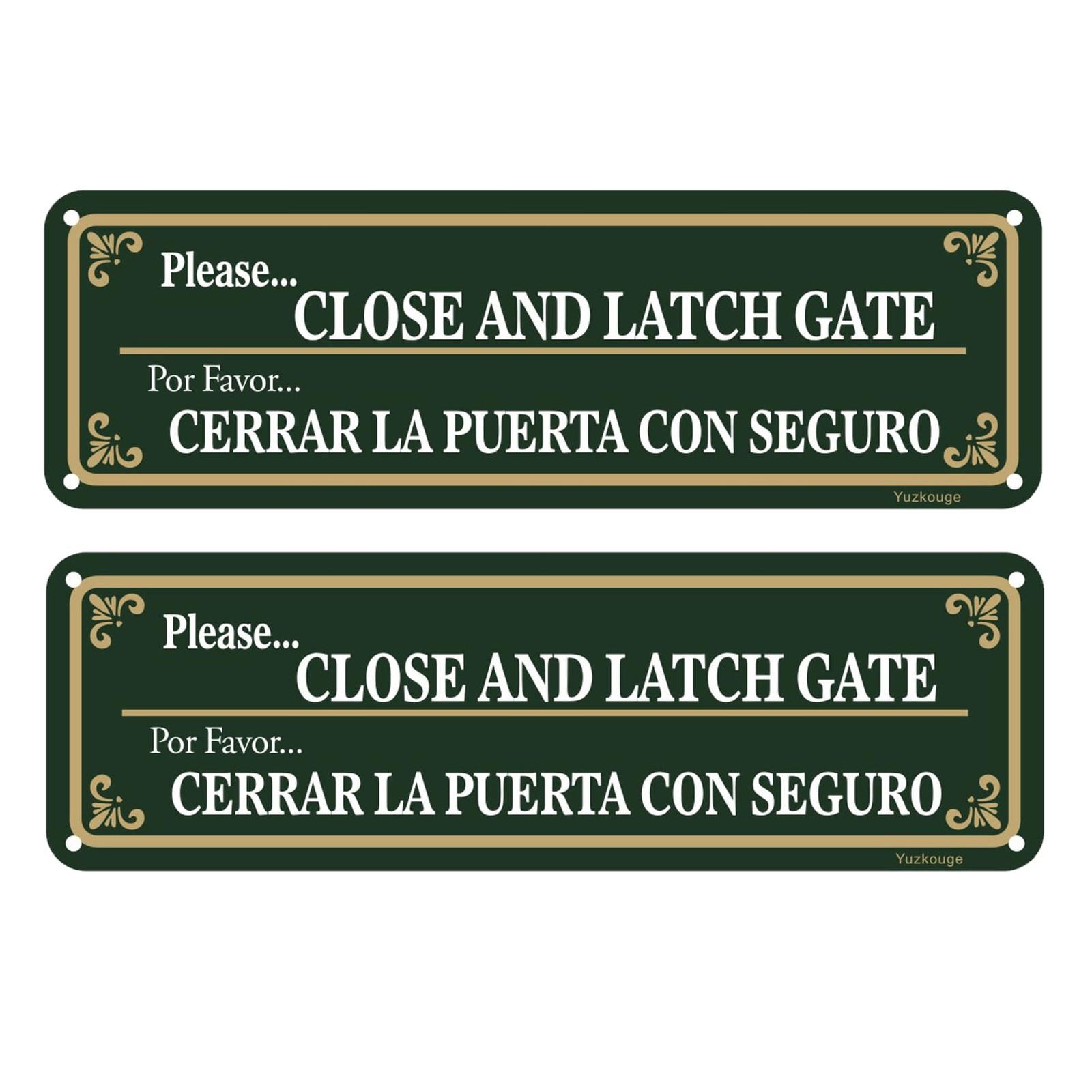 2 Pack 10×3 Inch Please Close And Latch Gate Sign Bilingual English Spanish
