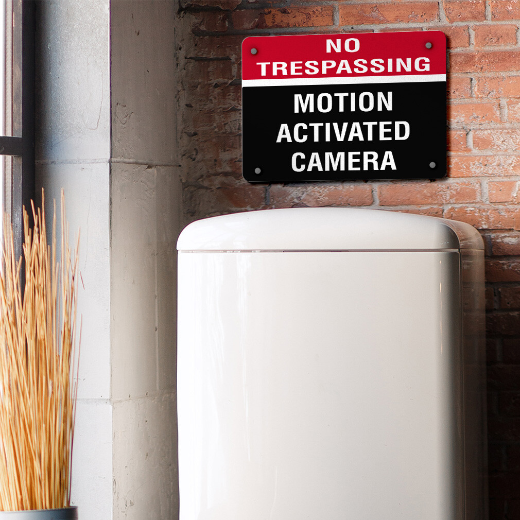 Horizontal Metal Sign No Trespassing Motion Activated Camera Security Black