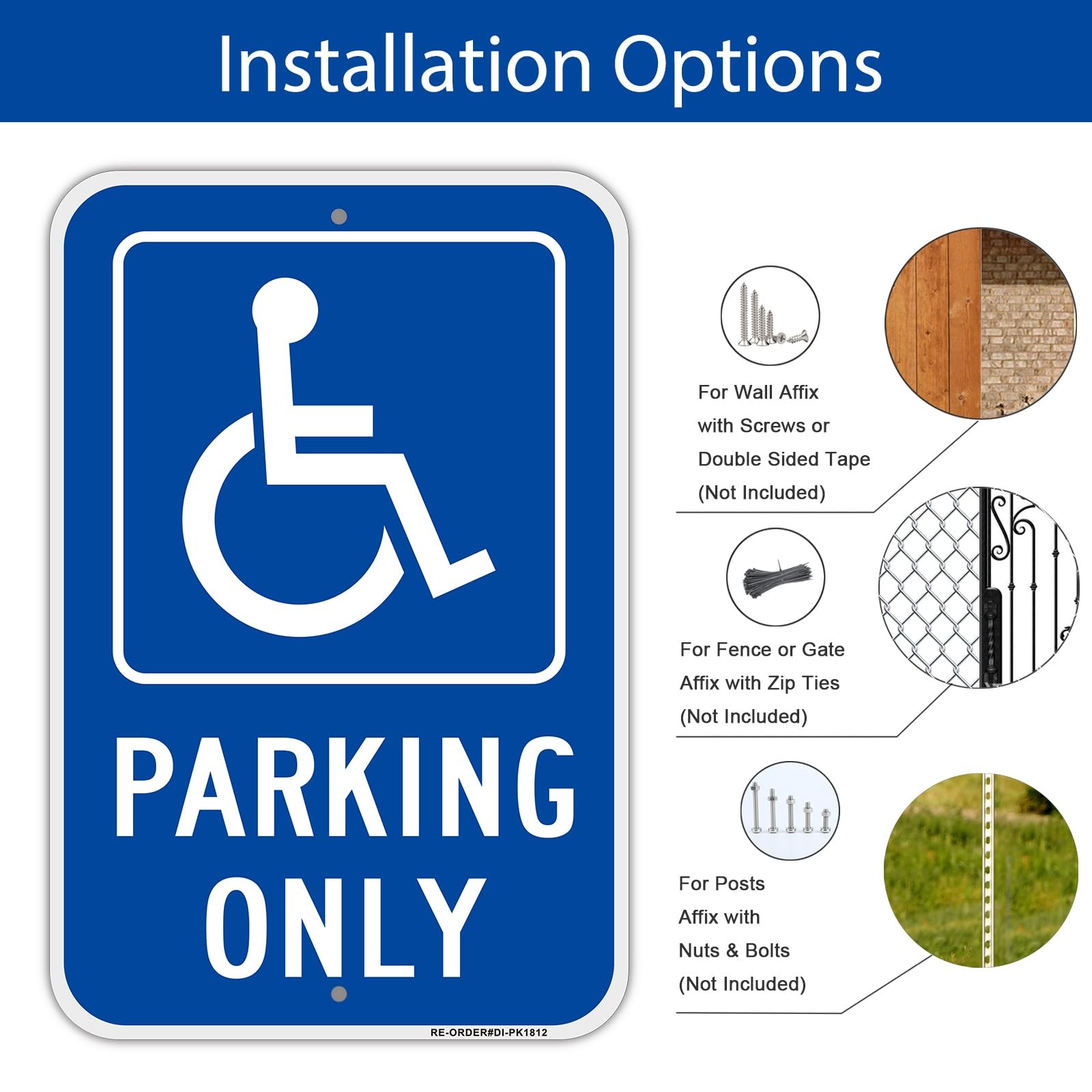 4 Pack Handicap Parking Only Signs, 12&Prime; x 18&Prime; Heavy-Duty Aluminum Handicapped…