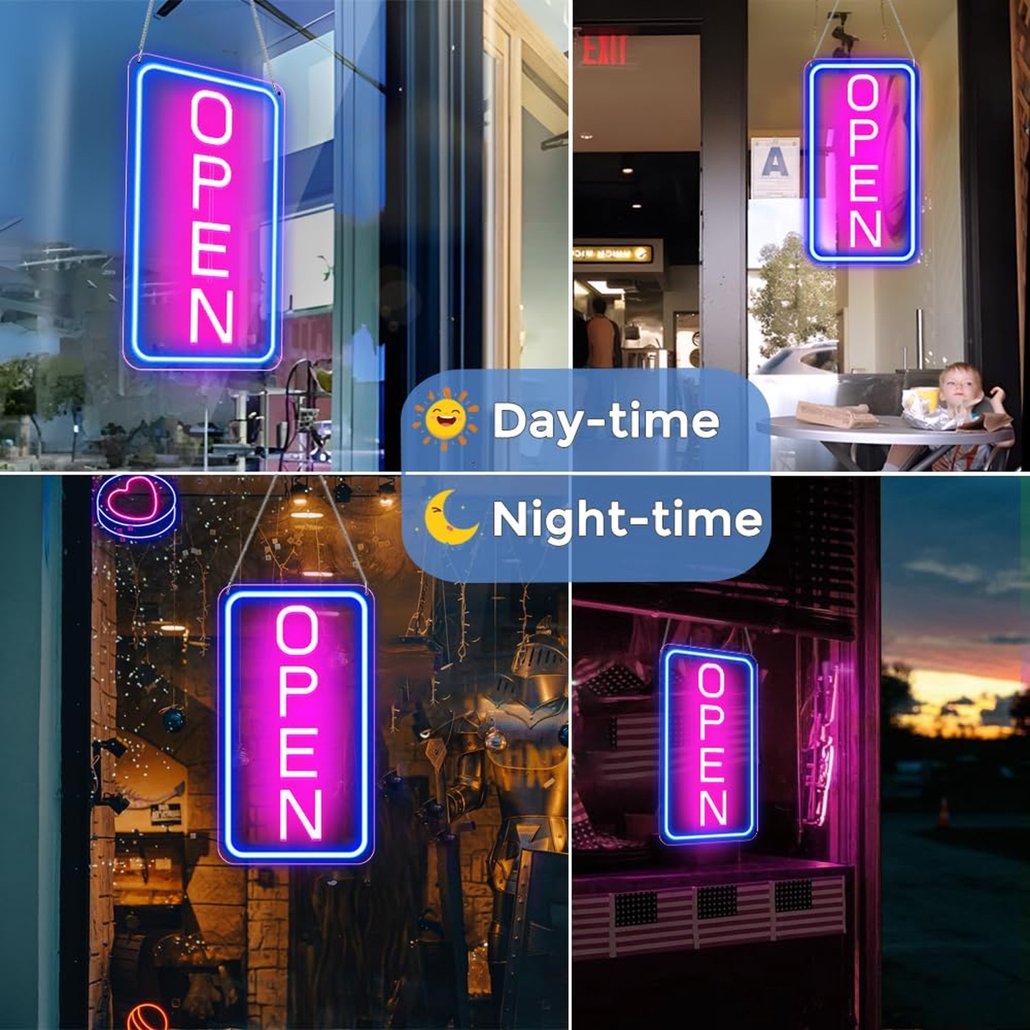 Open Signs for Business, 16&Prime;x 9&Prime; LED Neon Open Sign with ON/OFF Switch adapte…