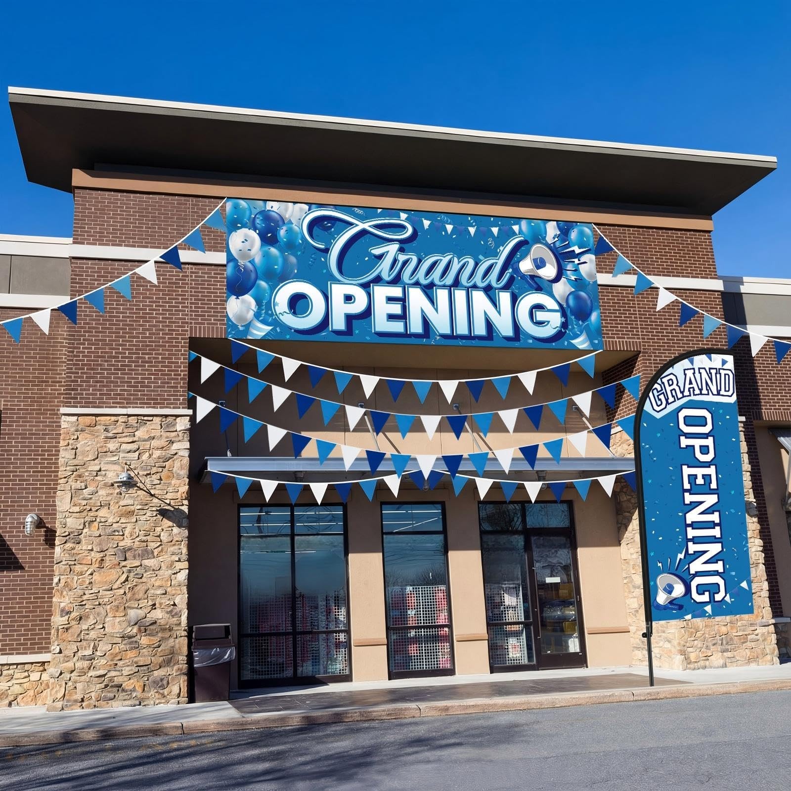 7 ft Blue-white Grand Opening Feather Flag for Business Grand Opening Banner …