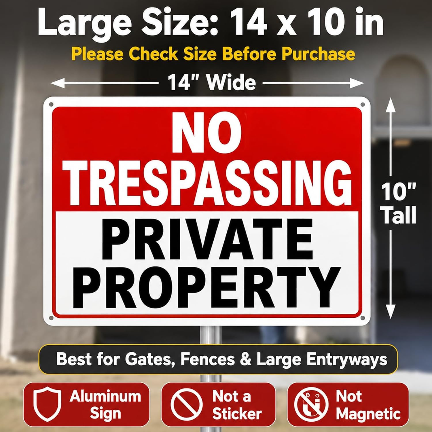 4 Pack Large No Trespassing Signs Private Property – 14X10 Inch 40 Mil Heavy Dut