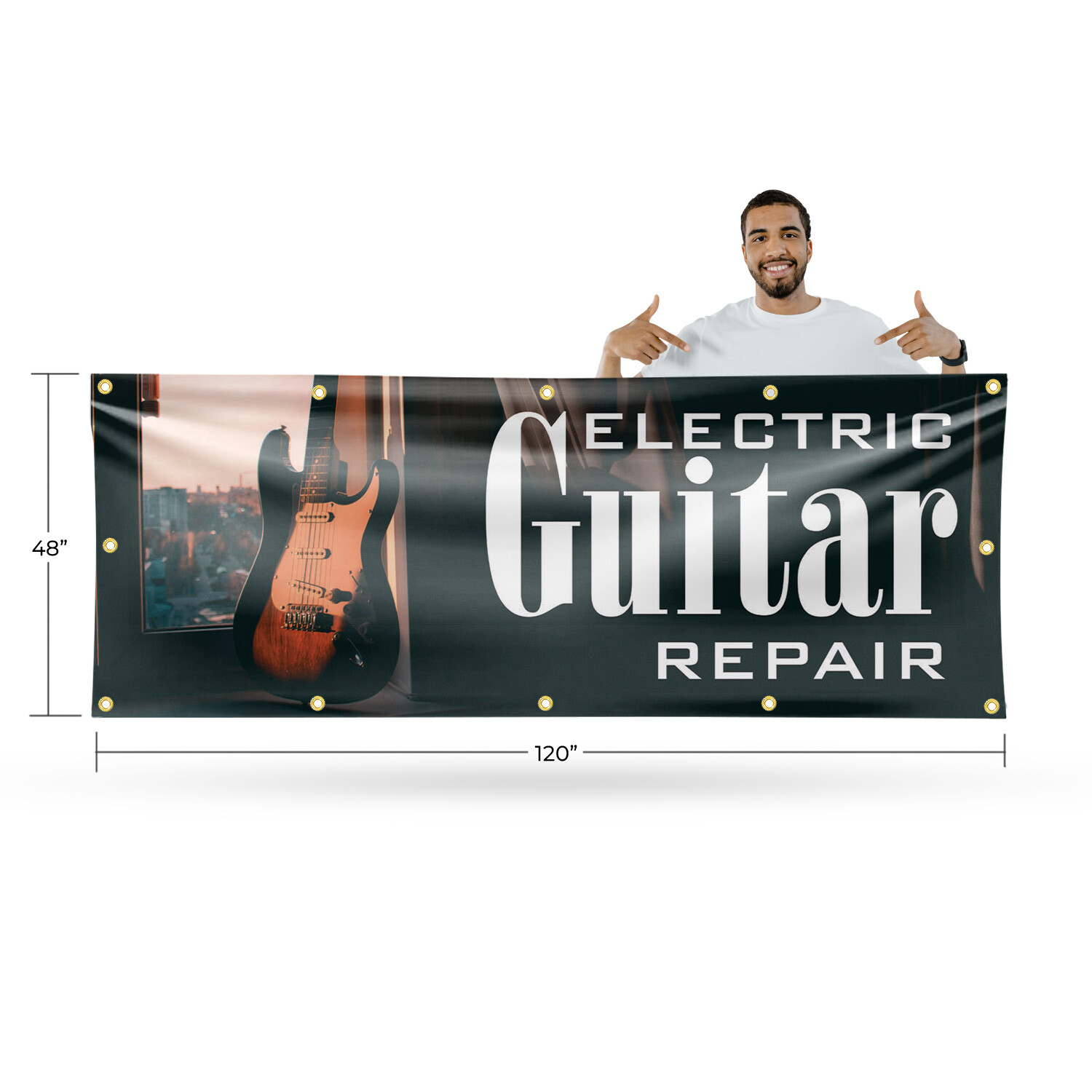 Electric Guitar Repair Vinyl Banner Sign with Metal Grommets Heavy-Duty