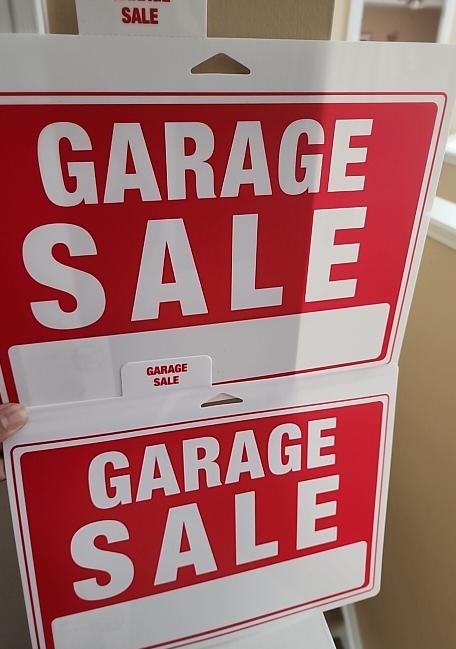 2 Pack Lot – Garage Sale Signs 9&Prime;x12&Prime; Durable Plastic Weatherproof Red/White New