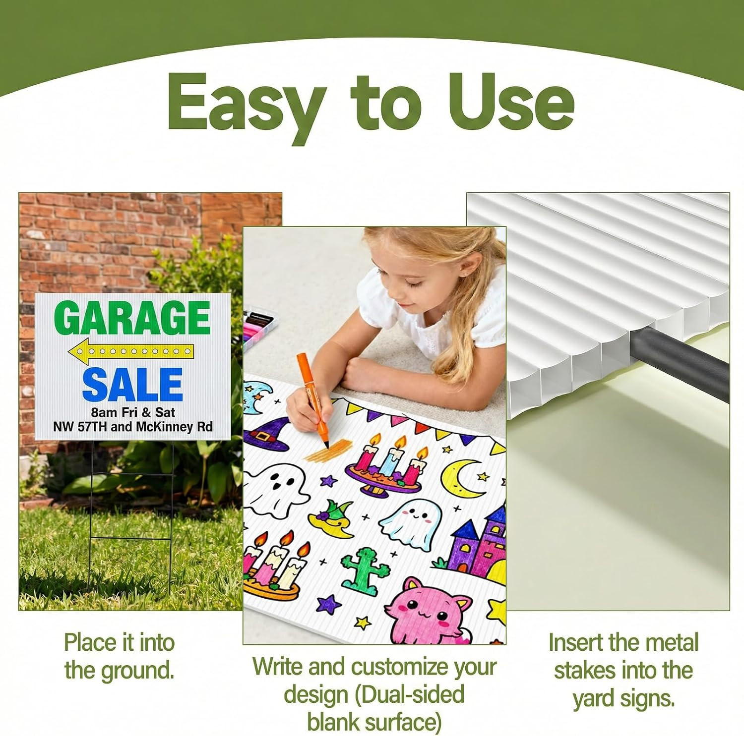 2 Pack 24 X 36 Inch Blank Yard Signs, Large Poster Board with Metal Stakes, Yard