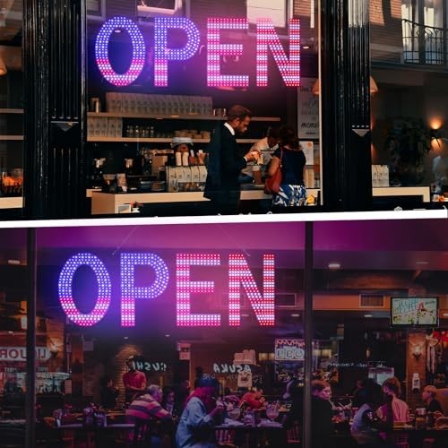 Large LED Open Sign for Business – 40&Prime;x14&Prime; Ultra Bright Light, 3 Modes, US Flag