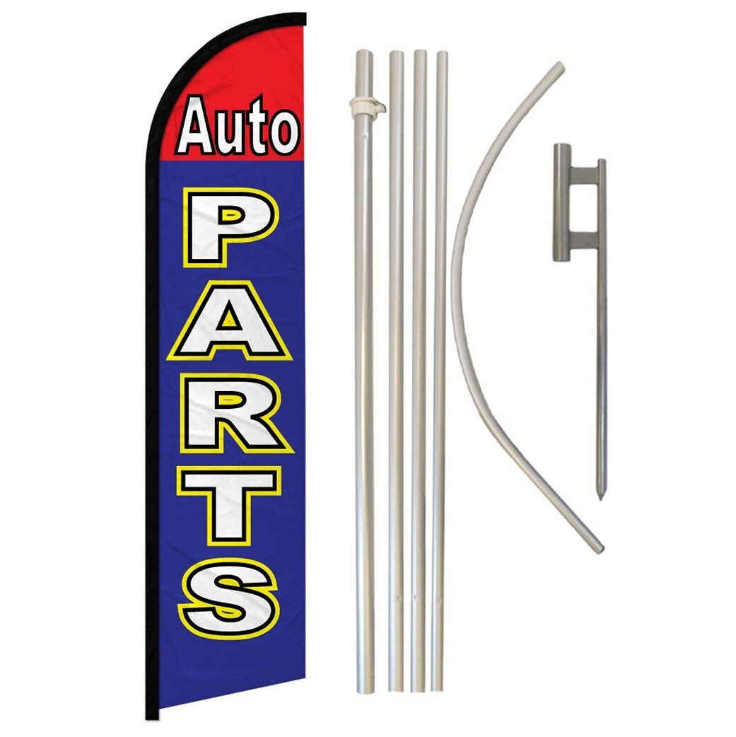 Auto Parts (Red & Blue) Windless Advertising Flag & Pole Kit