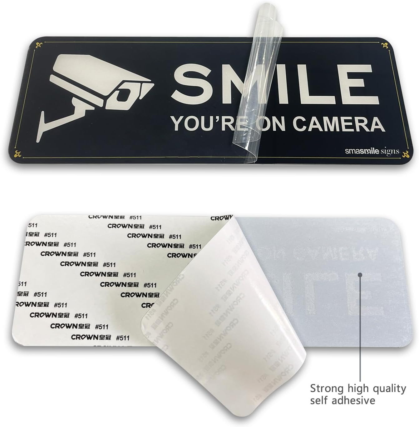 Smile Your on Camera Signs 4 Pack 9&Prime; X 3.1&Prime; Acrylic Camera Signs for Home Securi