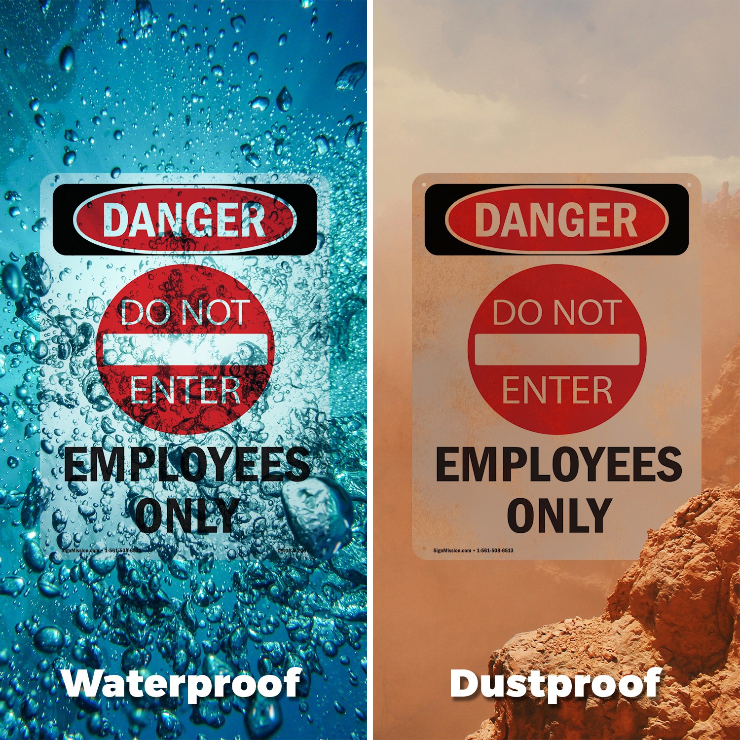Employees Only OSHA Danger Sign Metal, Plastic, Or Decal – 5 or 10 Pack