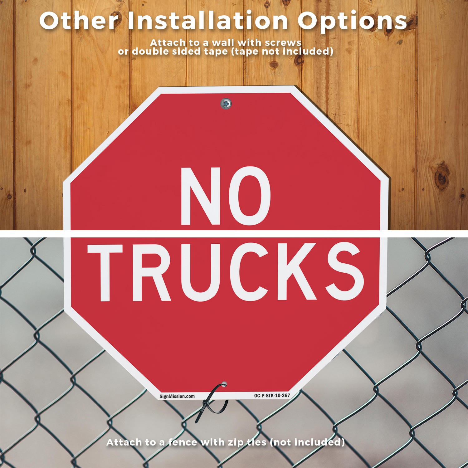 No Trucks Octagon Sign With Stake Weather Resistant UV Protected Made in the USA