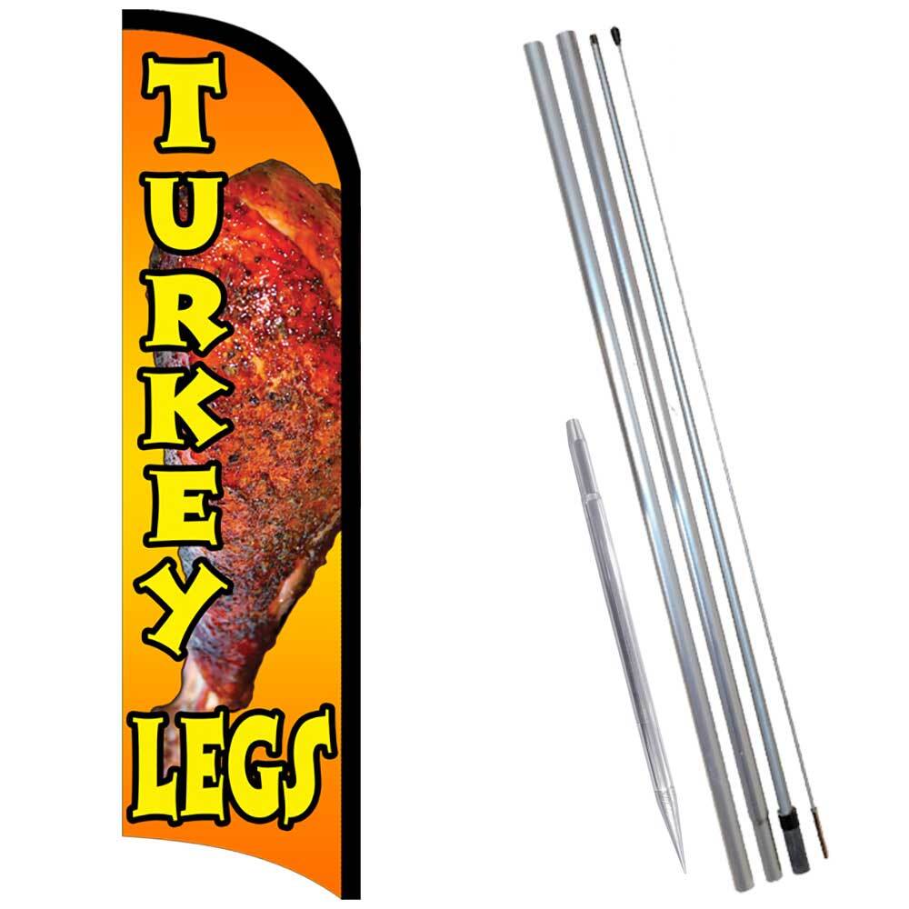 Turkey Legs Premium Windless Feather Flag Bundle (Complete Kit) OR Optional Rep