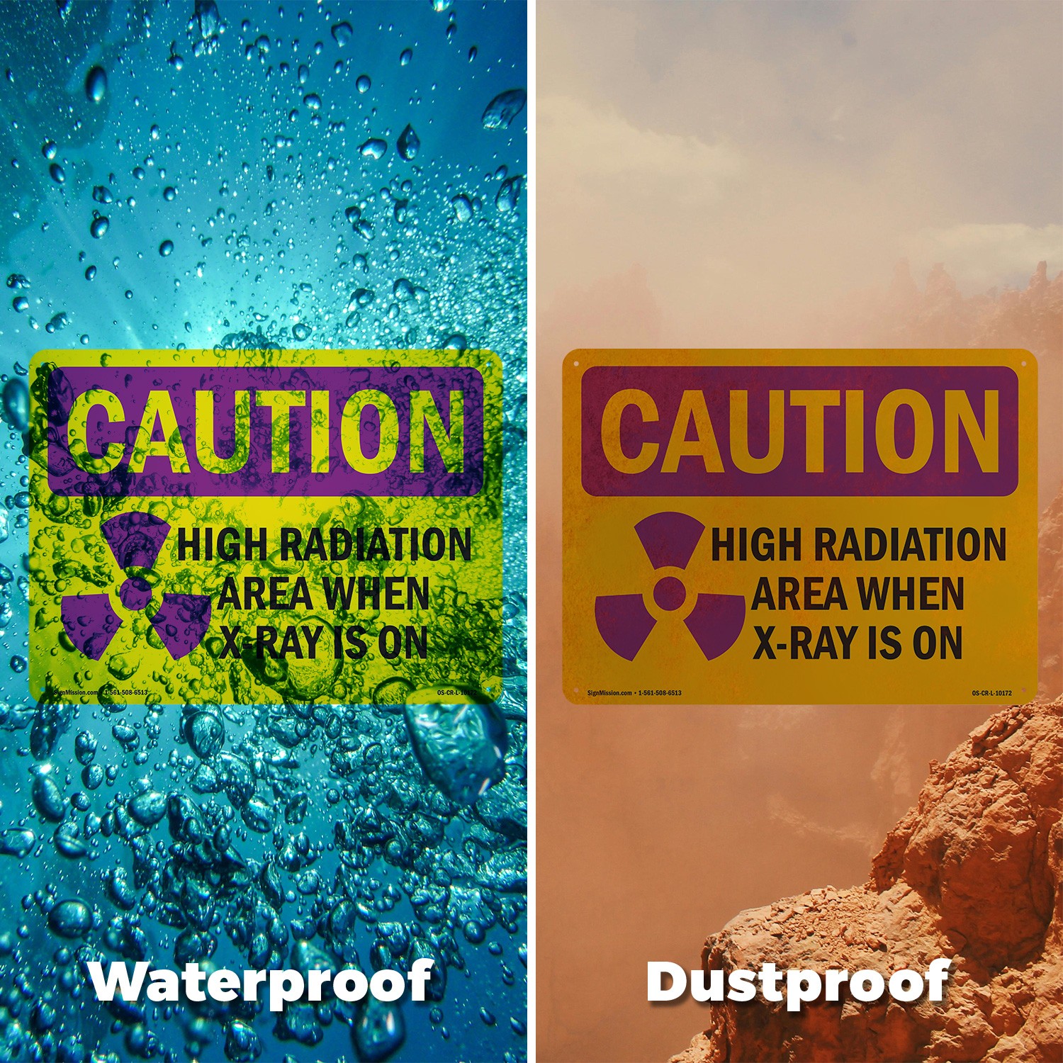 High Radiation Area X OSHA Caution Radiation Sign Metal, Decal – 5 or 10 Pack
