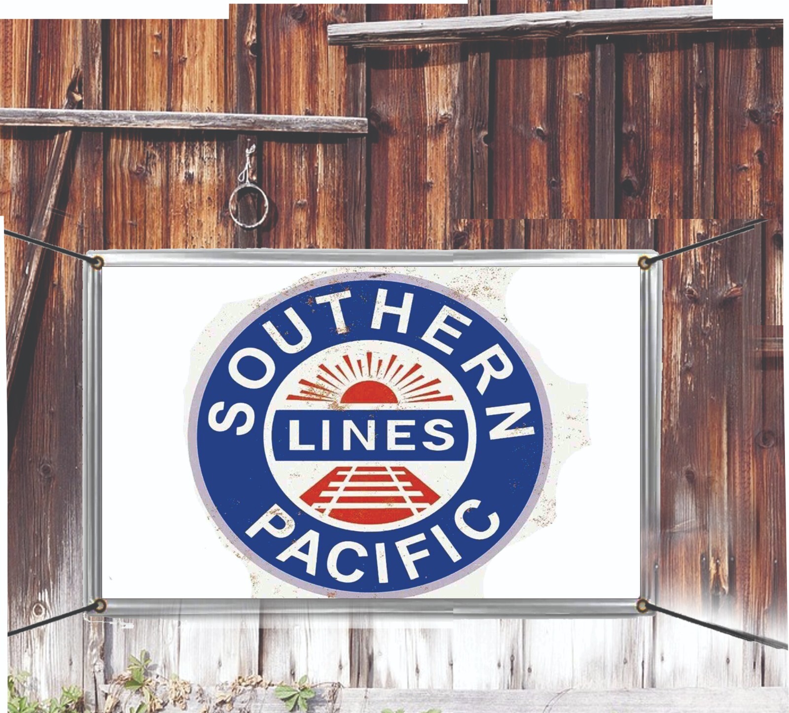 Southern Line Pacific Railroad Sign Vinyl Banner Vintage Signs Distressed Remake