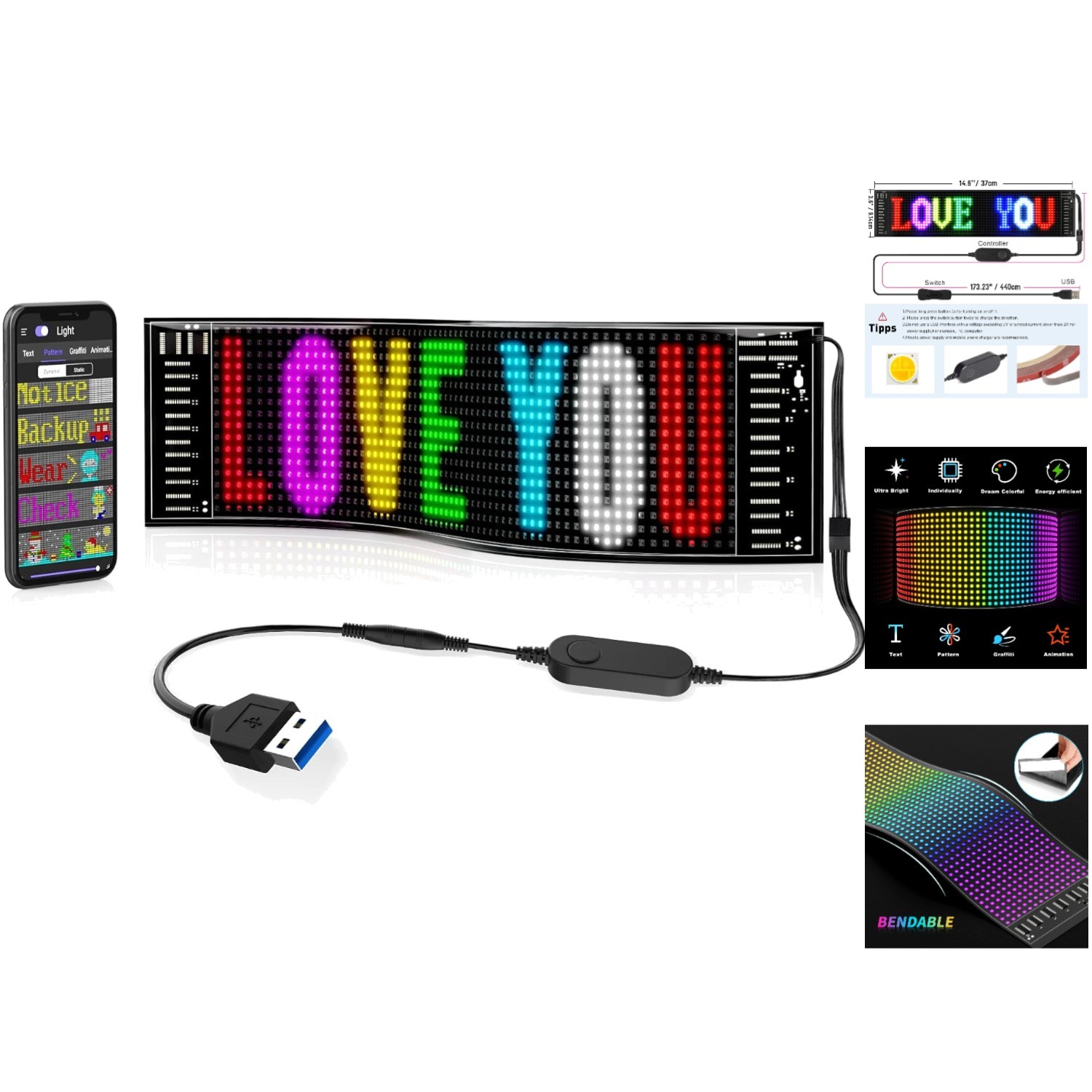 Waterproof 15 »x4 » LED Sign – Bluetooth Controlled with Custom Animations