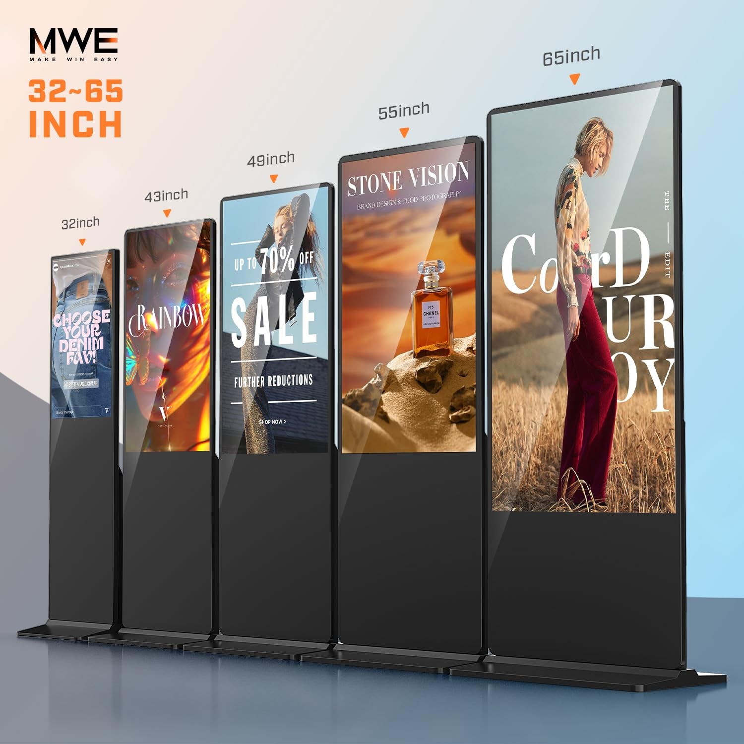 MWE 32 Inch Indoor Floor Standing Digital Signage Advertising Display Kiosk LCD