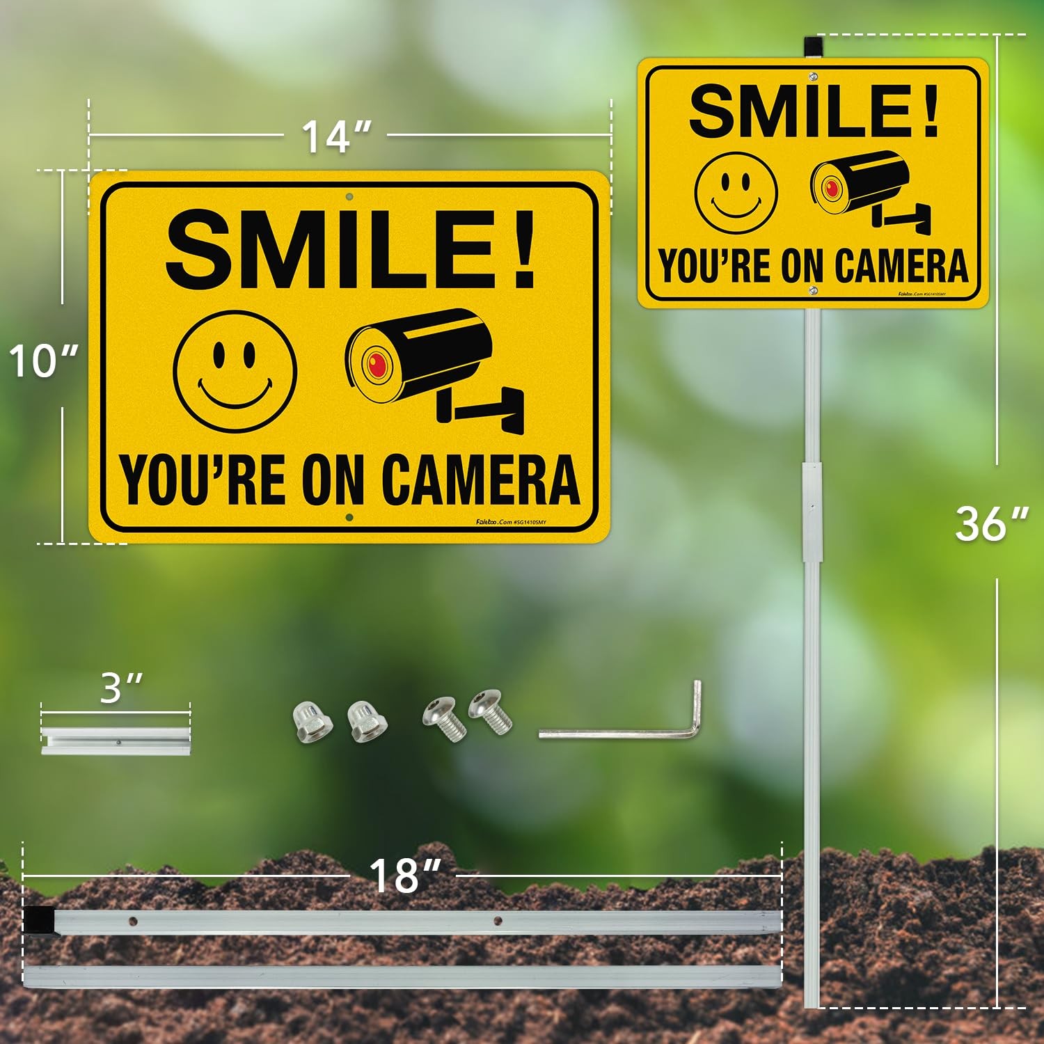2 Pack 14×10 Inch Smile You&rsquo;re On Camera Rust Free Aluminum Sign 36&Prime; Stake