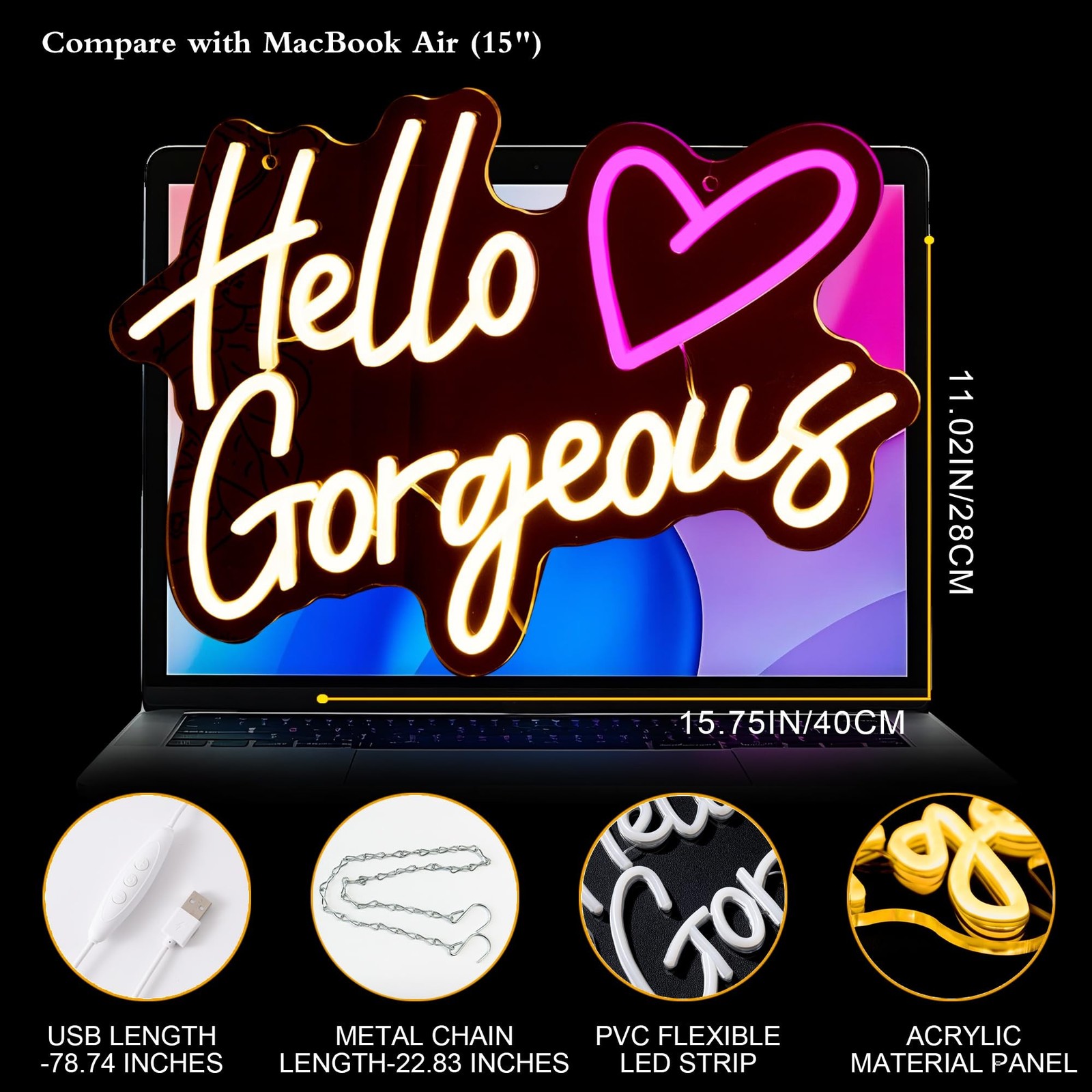 Hello Gorgeous Neon Signs for Wall Decor, Hello LED Lighted & Neon Signs with…