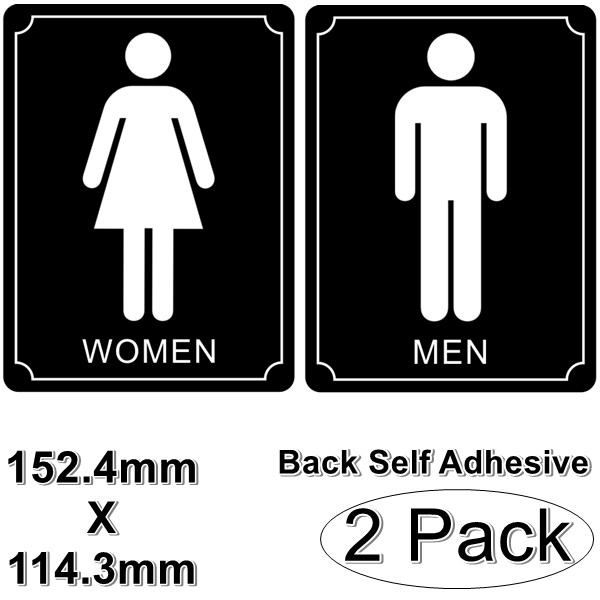 2 pc 6&Prime; X 4.5&Prime; Restroom Washroom MEN WOMEN Sign Back Self Adhesive Vinyl Sticker