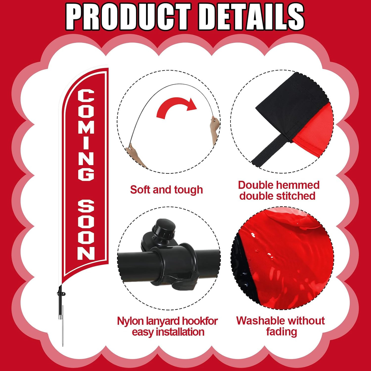 15 Ft Coming Soon Feather Banner Flag with Pole Kit for Outdoor Advertising