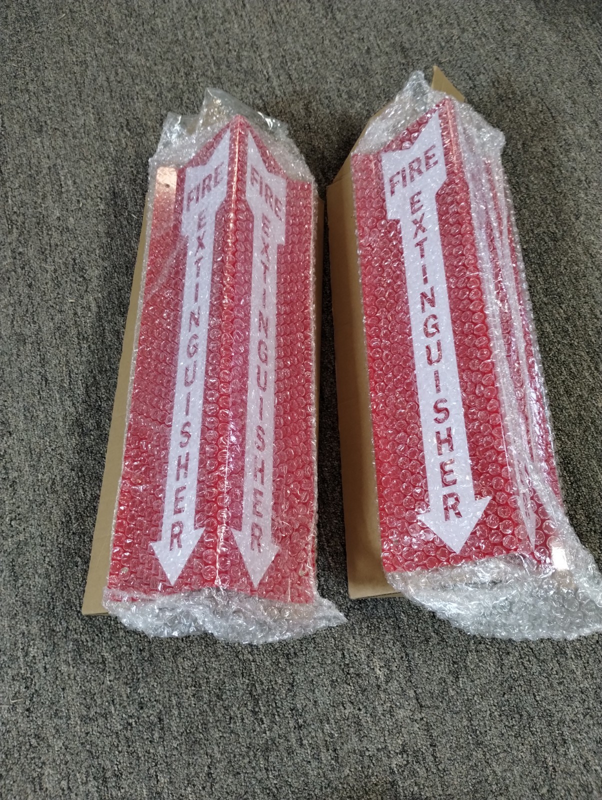 SmartSign 4&Prime;x18&Prime; Fire Extinguisher Projecting Sign Red Acrylic w/ Arrow Lot of 2
