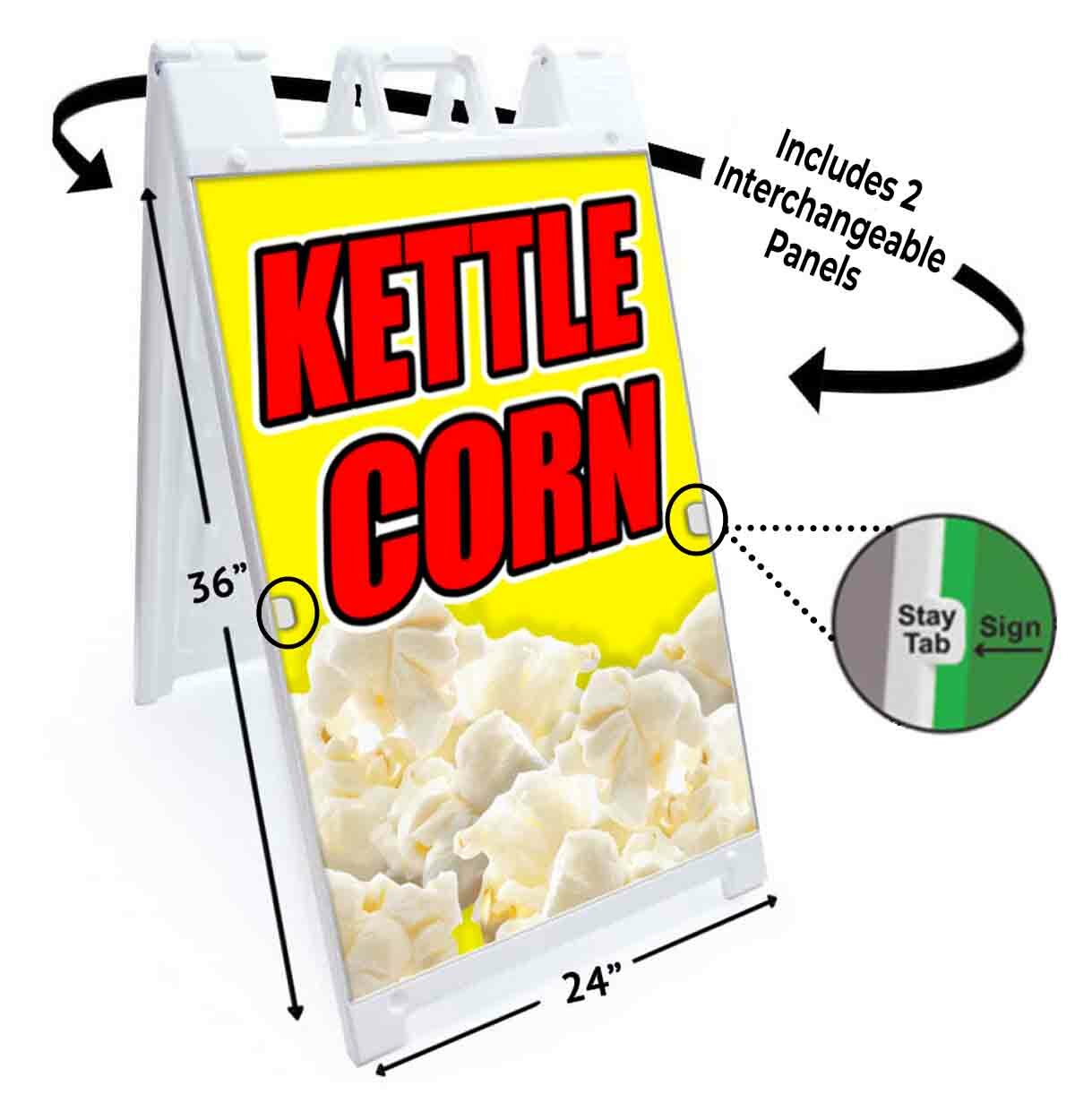 KETTLE CORN Signicade 24×36 AFrame Plastic Sidewalk Sign CARNIVAL FAIR FOOD