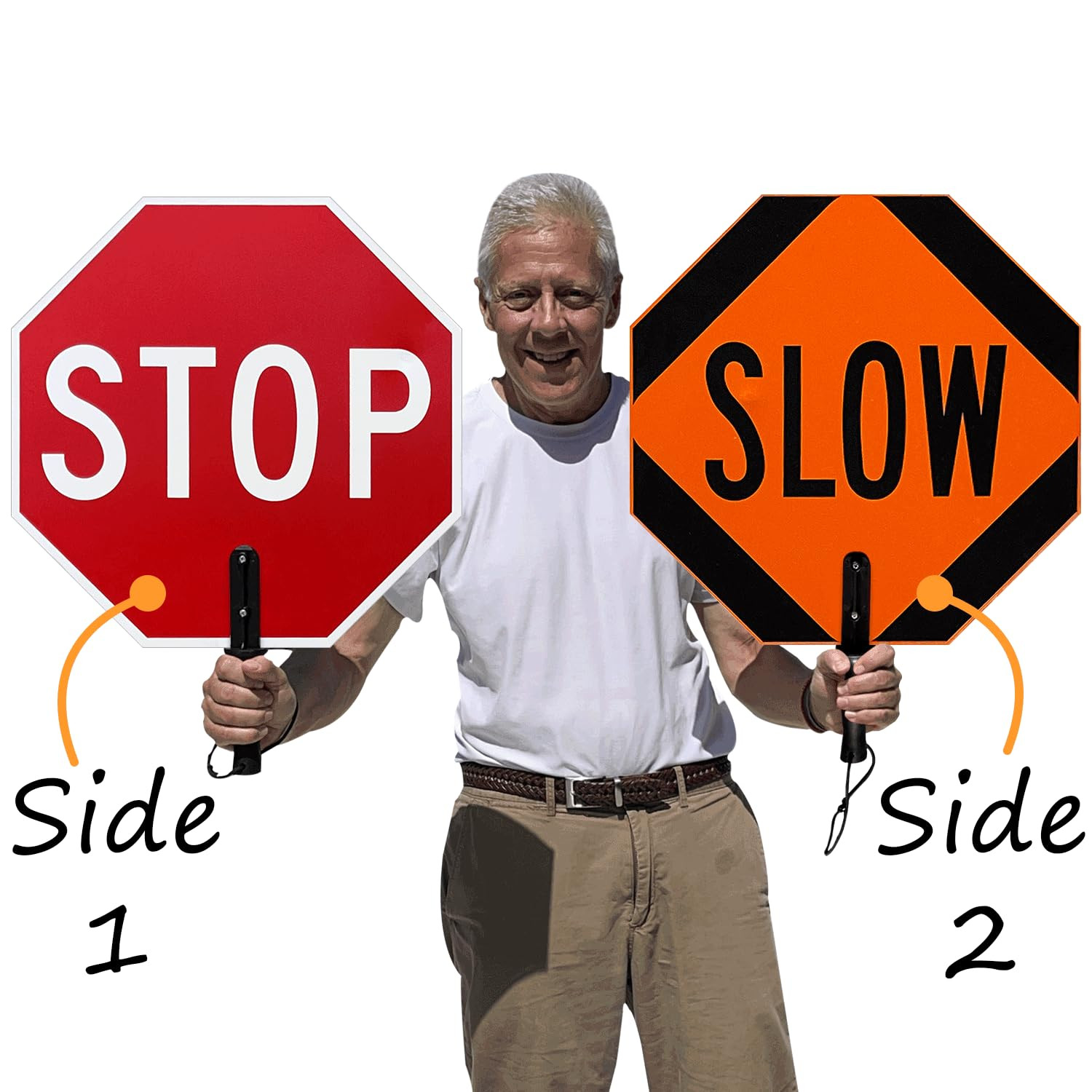 18&Prime; Handheld STOP-SLOW Paddle Sign, Double-Sided, Durable Aluminum, USA Made