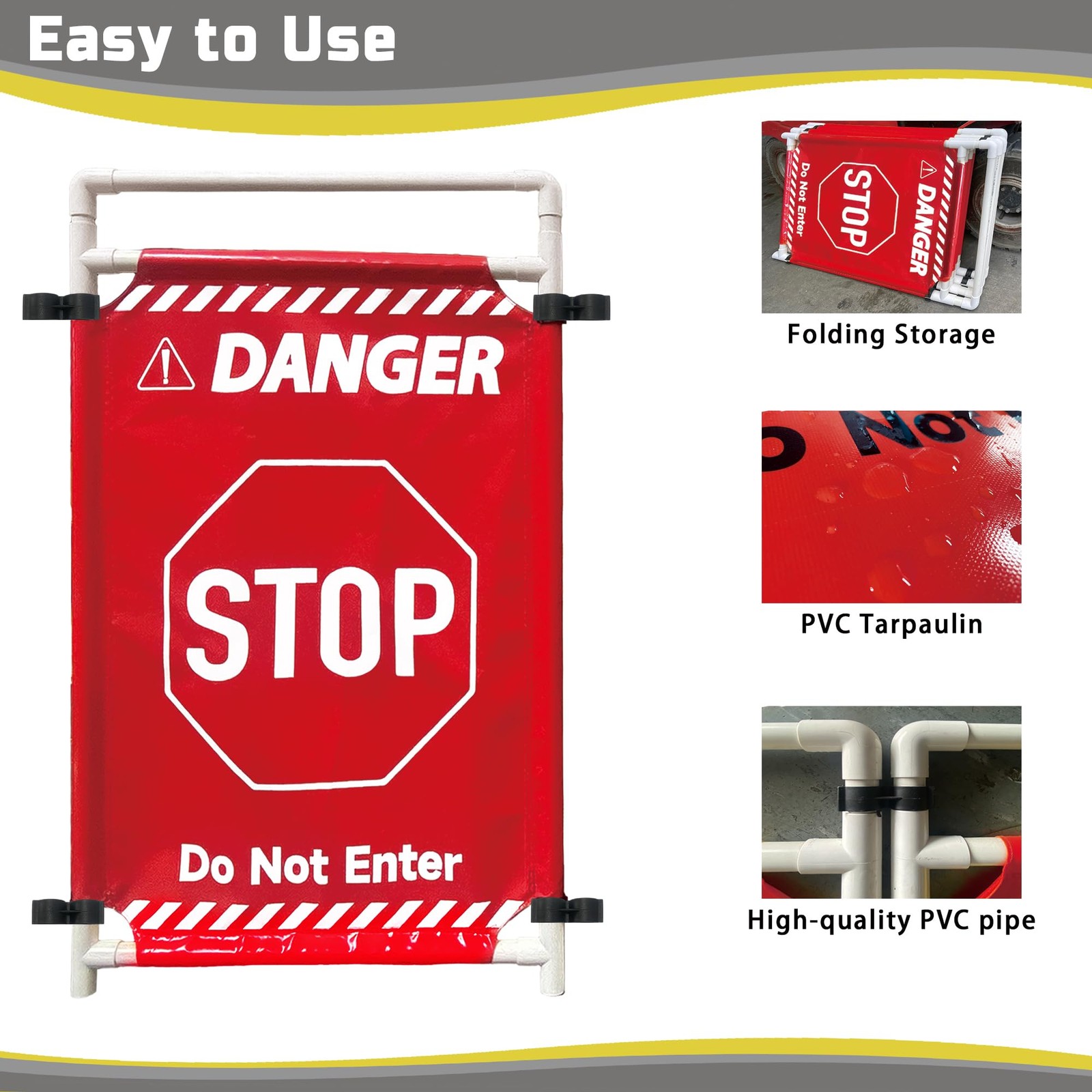 Safety Caution Barricade 2Panels Foldable Signs With PVC Tarp Removable Safet…