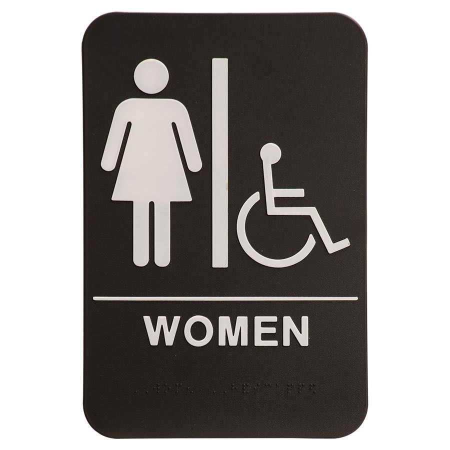 ADA Women Restroom sign Black Accessible w/Braille Adhesive Back Free Shipping