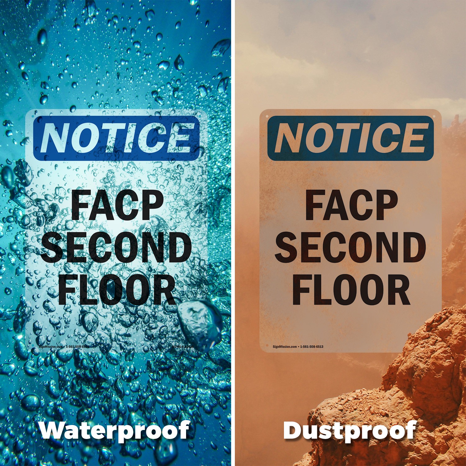 FACP Second Floor OSHA Notice Sign Metal, Plastic, Or Decal – 5 or 10 Pack