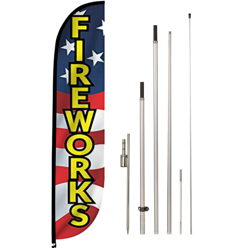 Lookourway Fireworks American Flag Usa Feather Complete Set Poles And Ground