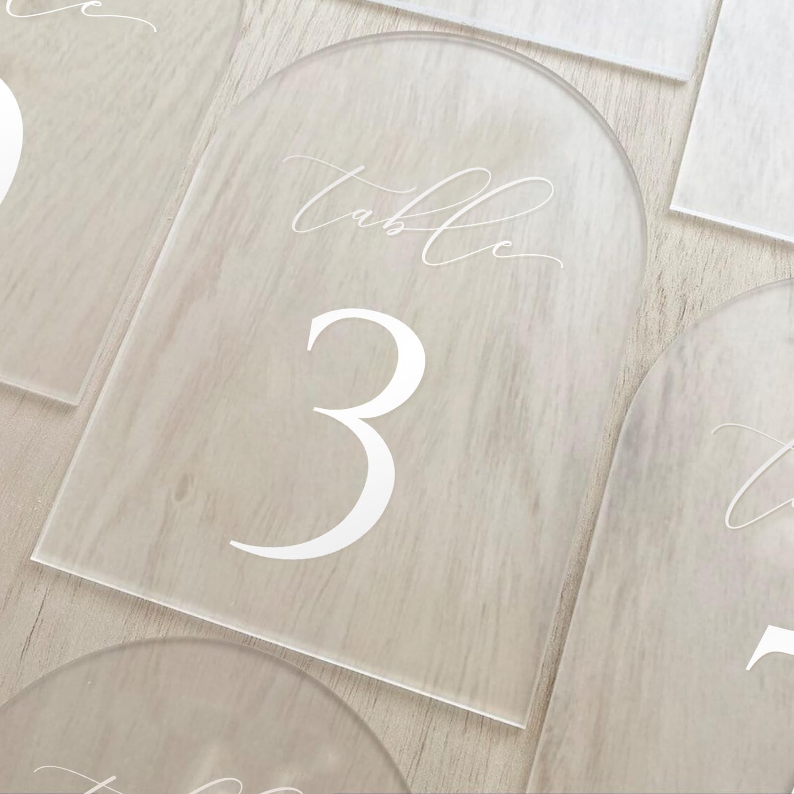 115 Frosted Acrylic Arch Wedding Table Numbers Stands Signs 5×7 Inch
