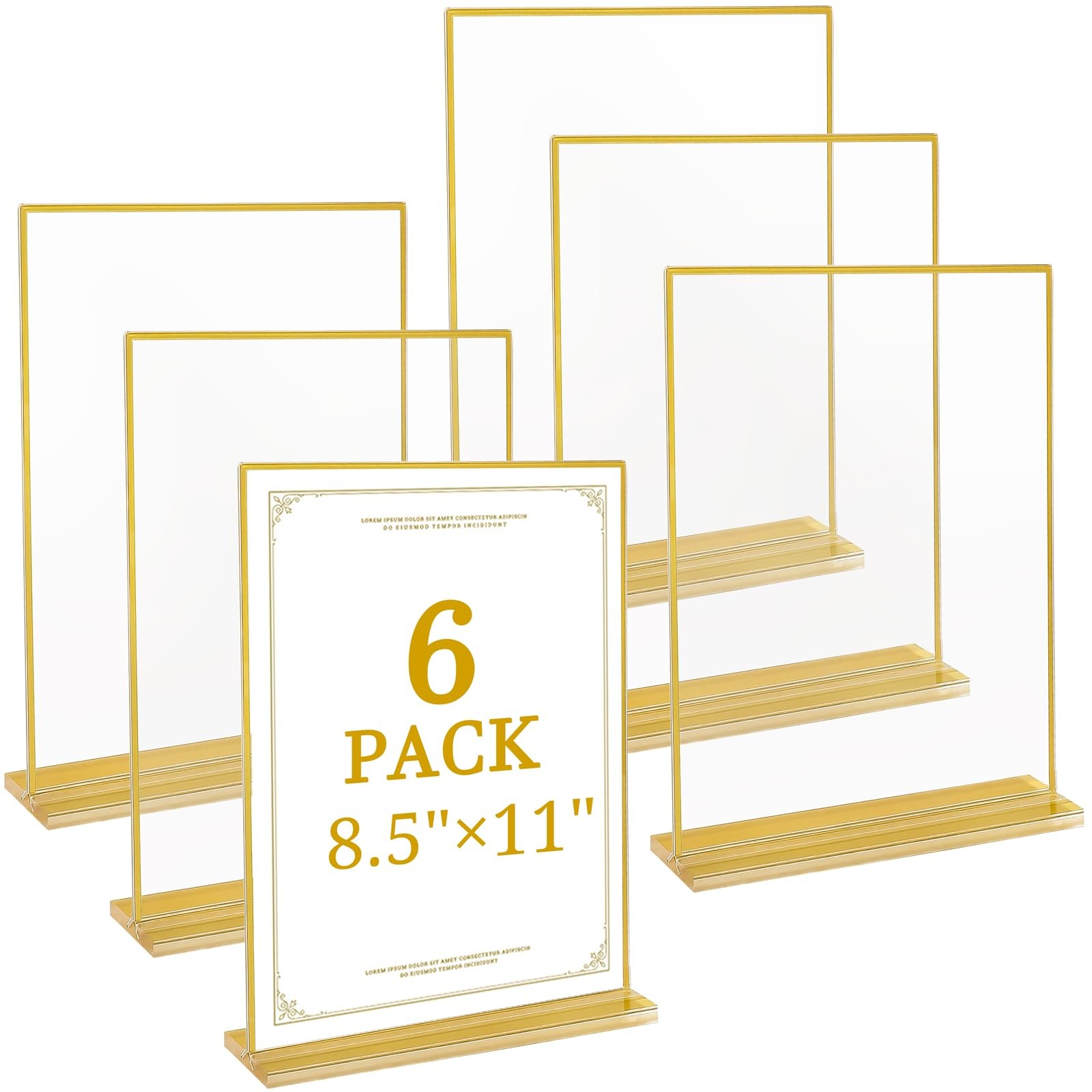 6 Pack 8.5×11 Inch Clear Acrylic Sign Holders, Double-Sided Gold Display Stan…