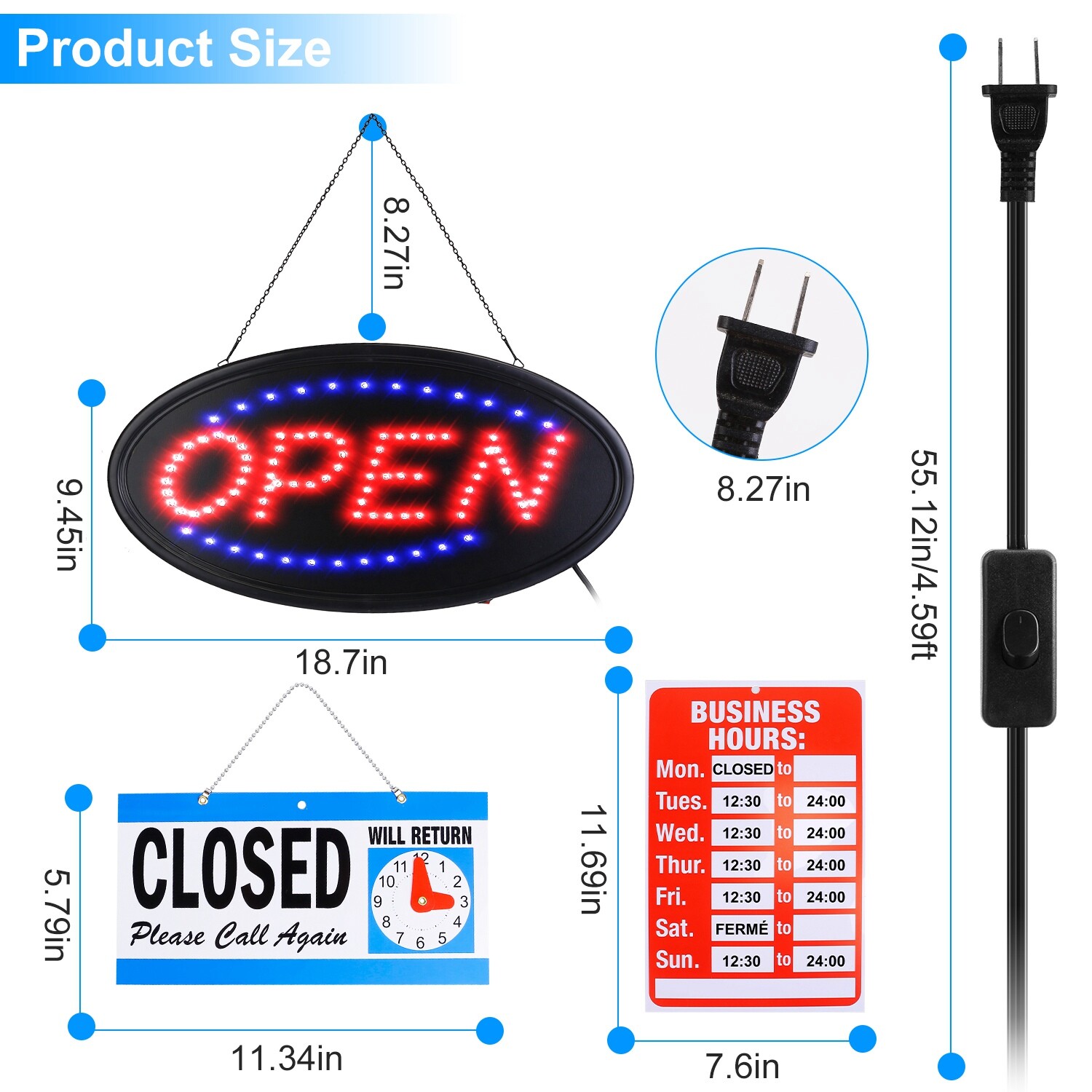 Electric Light Up LED Neon Business Open Closed Sign Flashing & Steady Ad Board