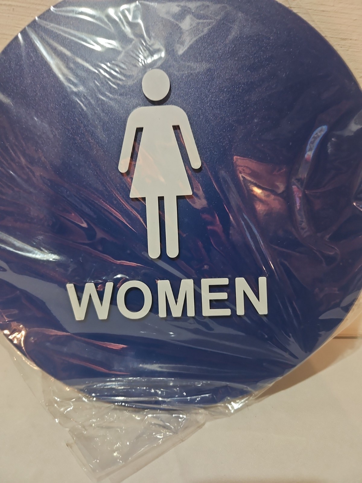 Female Accessible Restroom Sign, Blue and White, 12&Prime; Dia.