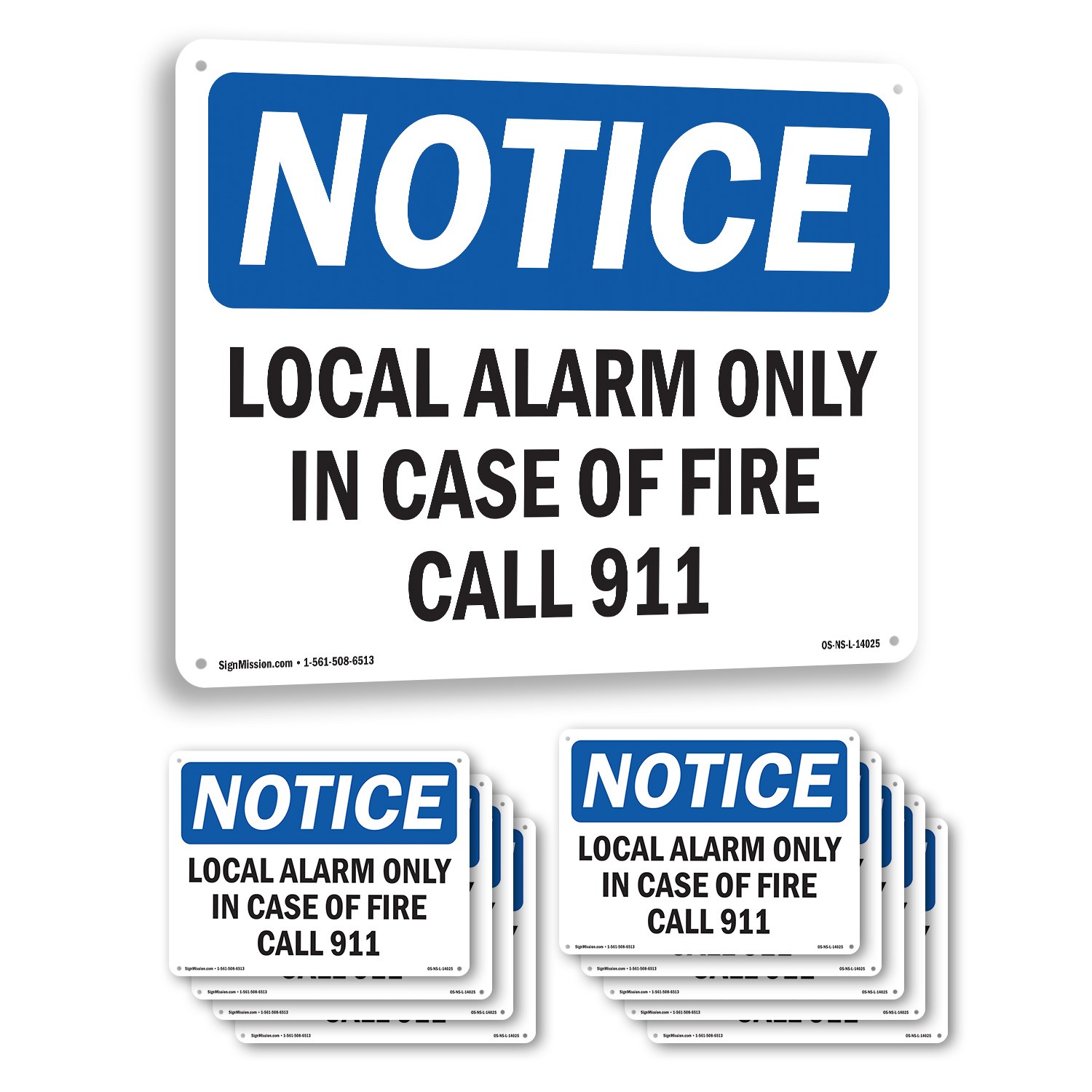 Local Alarm Only In Case Of Fire Call 911 OSHA Notice Sign, Decal 5 or 10 Pack