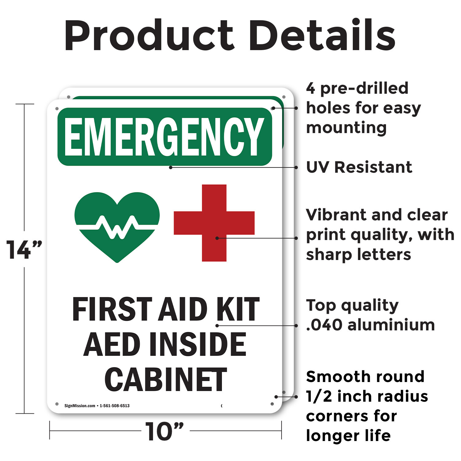 (2 Pack) First Aid Kit AED With Symbol OSHA Emergency Sign Decal Metal Plastic