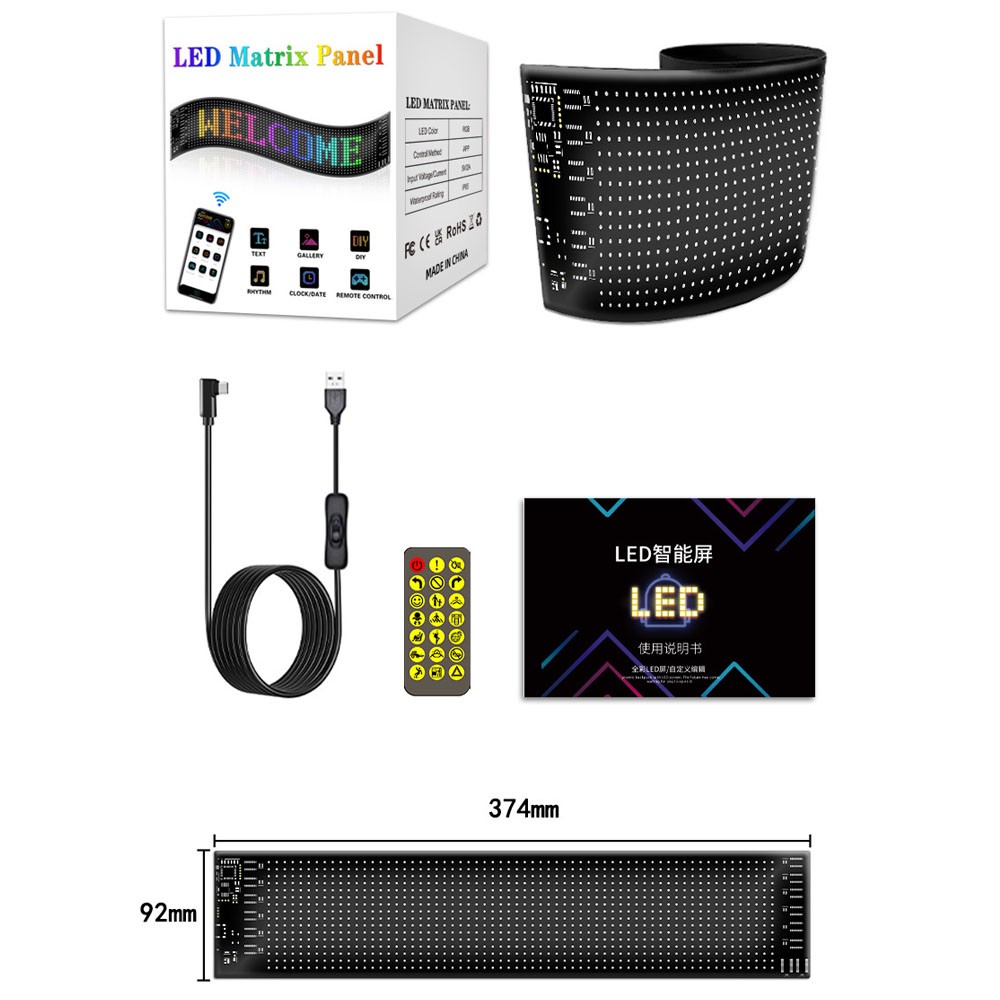 Car Windshield LED Sign 16*64 Pixel App Control Programmable Flexible Led Screen
