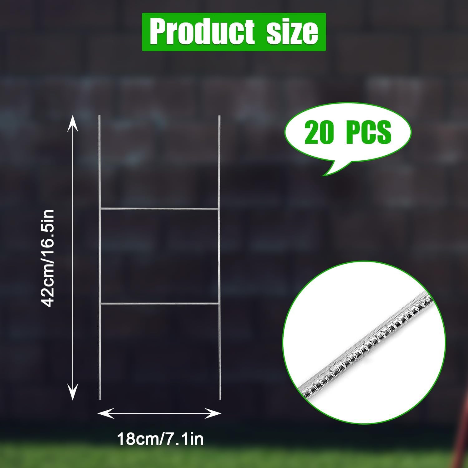 40Pcs H Frame Yard Stakes & Single Bar Support, 42X18Cm/16.5X7.1In & 33Cm/13In M
