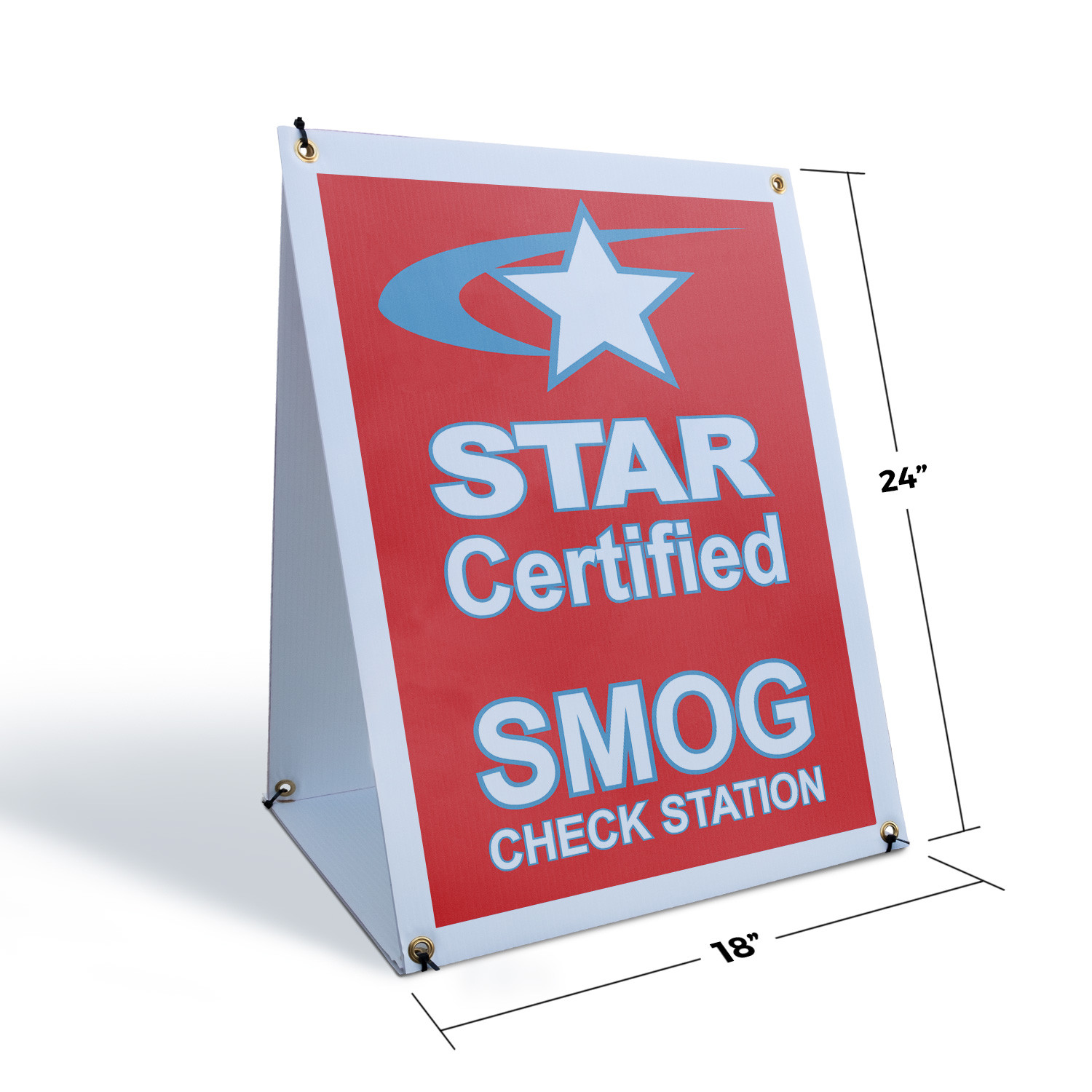 Star Certified Smog Check Station A-Frame Sidewalk Sign Vehicle Service Spot