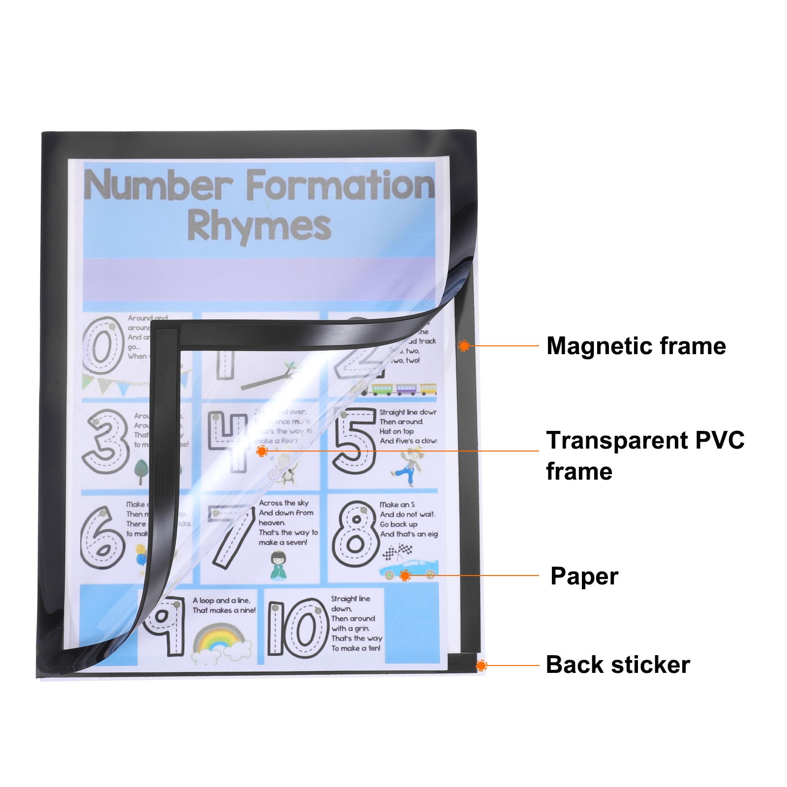 6pcs Self Adhesive Magnetic Wall Sign Holder, 11&Prime;x17&Prime; Frame Display,Black
