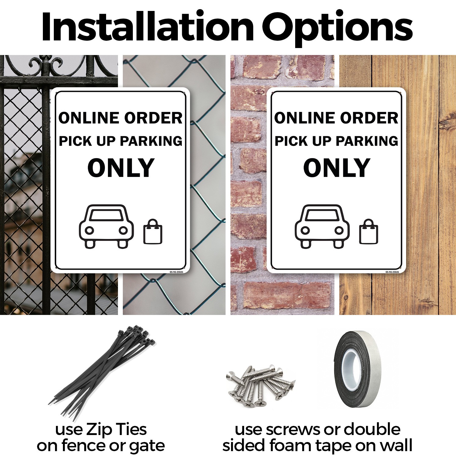 Online Order Pick Up Parking Only Public Safety Sign Or Decal – 5 or 10 Pack