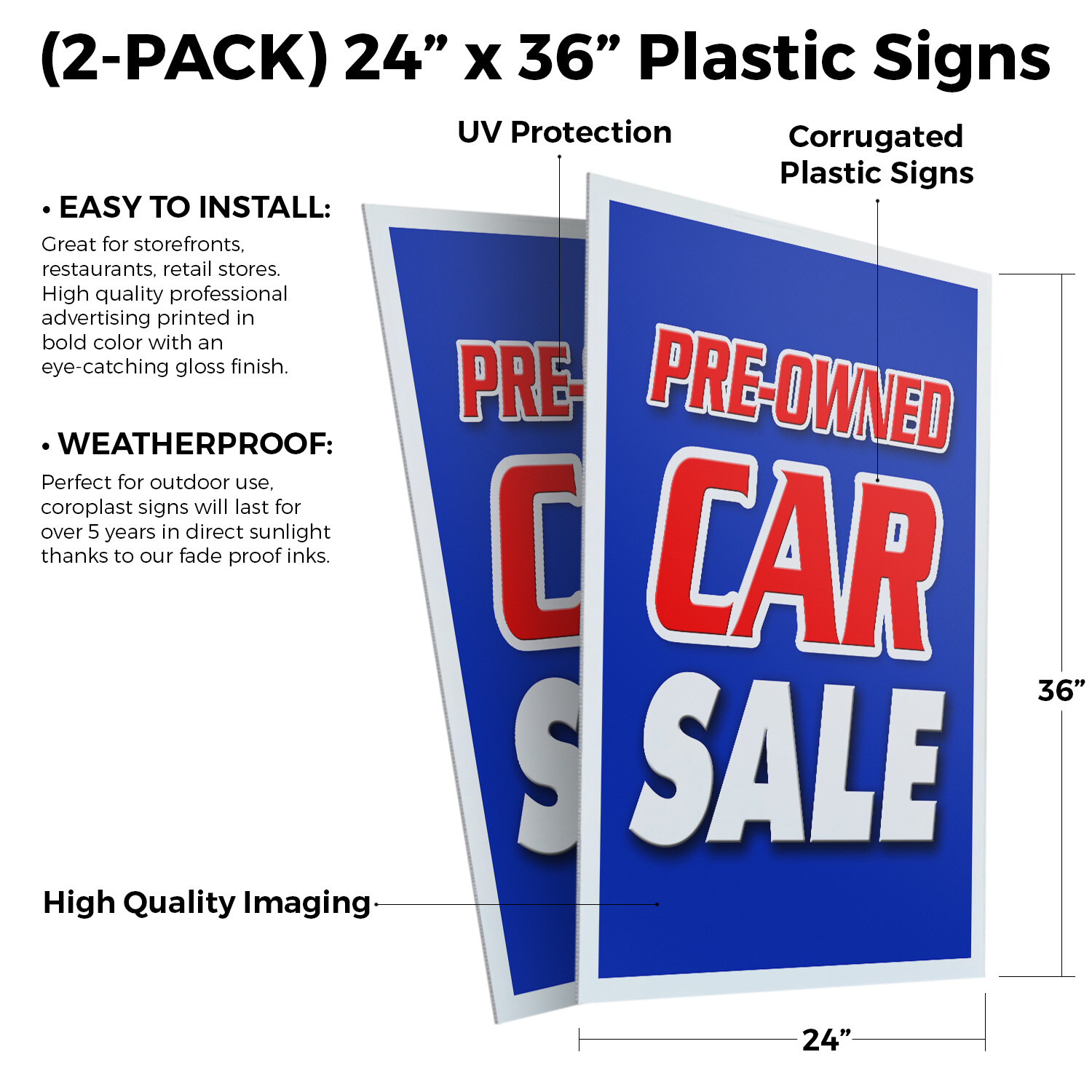 Pre-owned Car Sale 24&Prime; x 36&Prime; 2 Pack Of Store Sign Plastic Or Decal