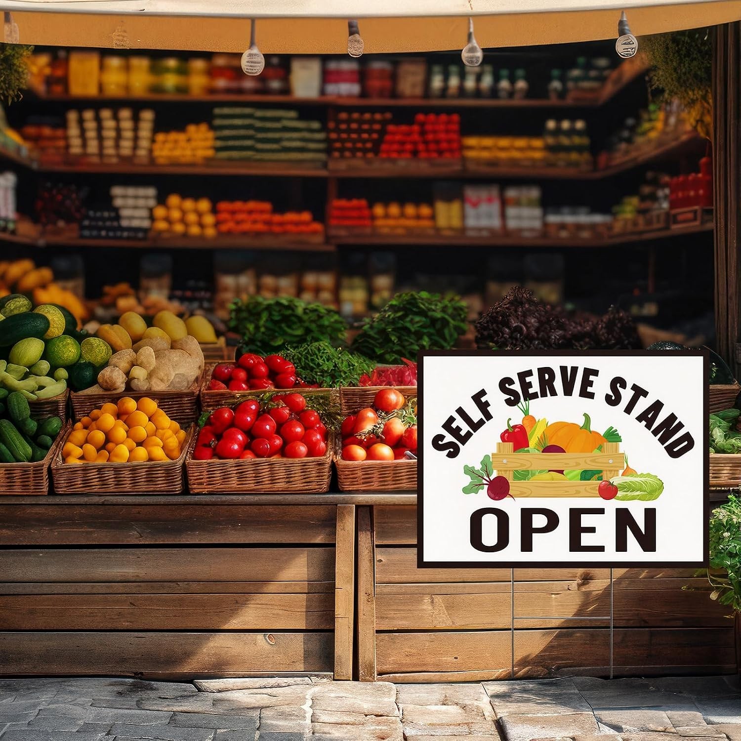 3 Piece Self Serve Stand Sign 16 x 12 Inch with Stakes Outdoor Display