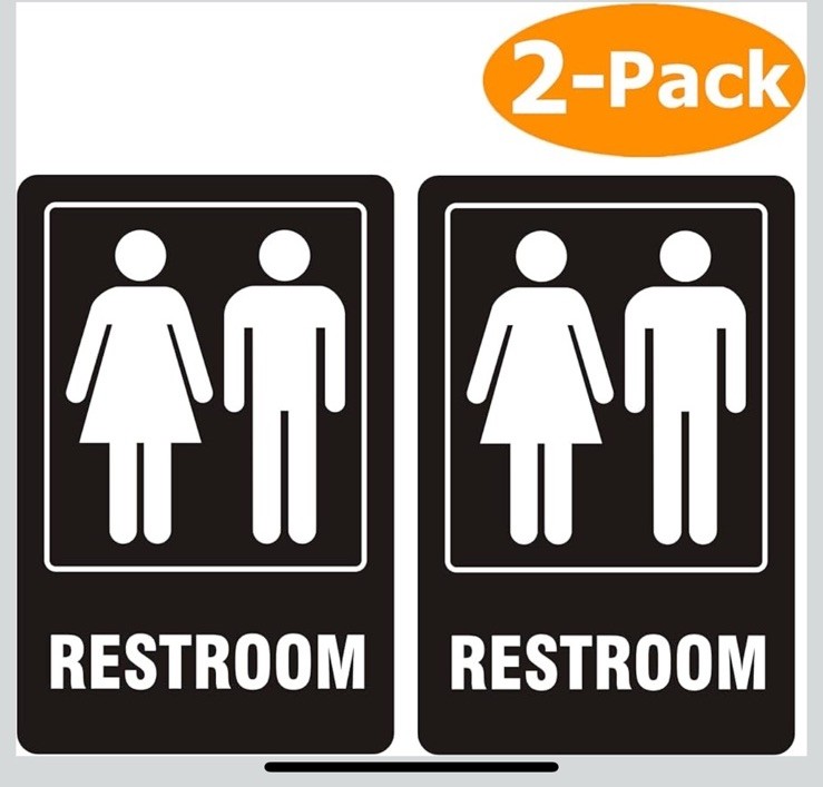 Restroom Signs Self-adhesive For Business, Home, For Door, Wall, Rust Free 2pack