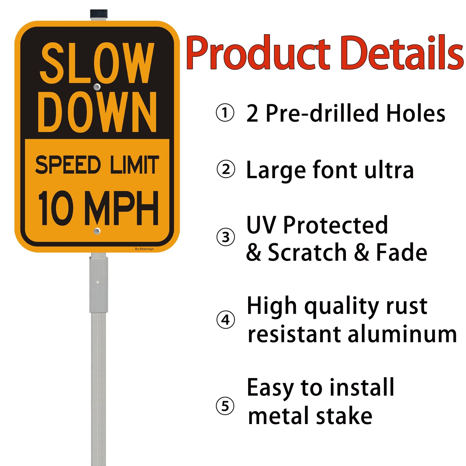 2Pack Slow Down Speed Limit 10MPH Sign with 36 inch Stake 14 x 10 Inches Refl…