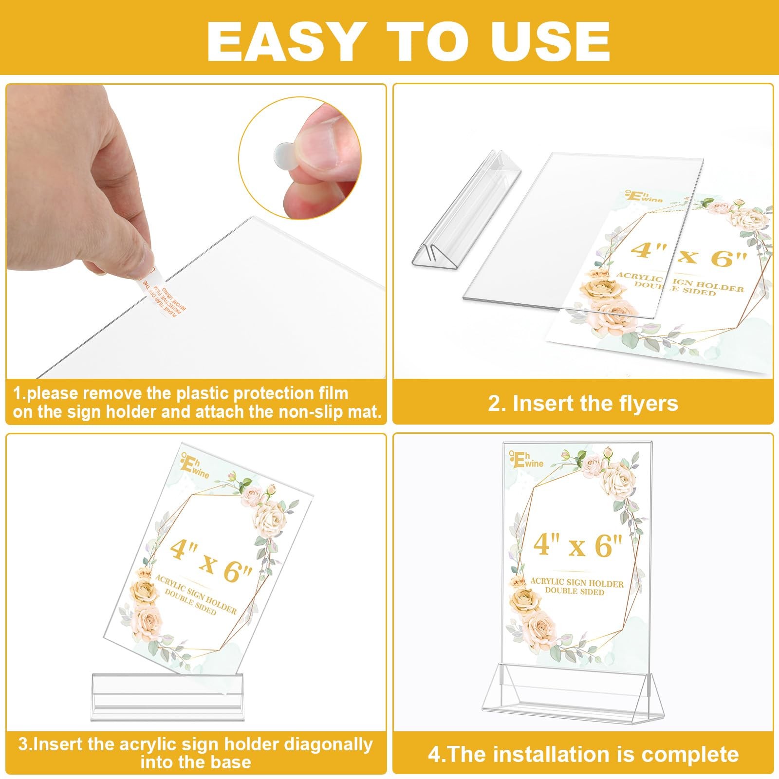 EHWINE 12 Pack Acrylic Sign Holder 4 x 6, Double Sided Clear Picture